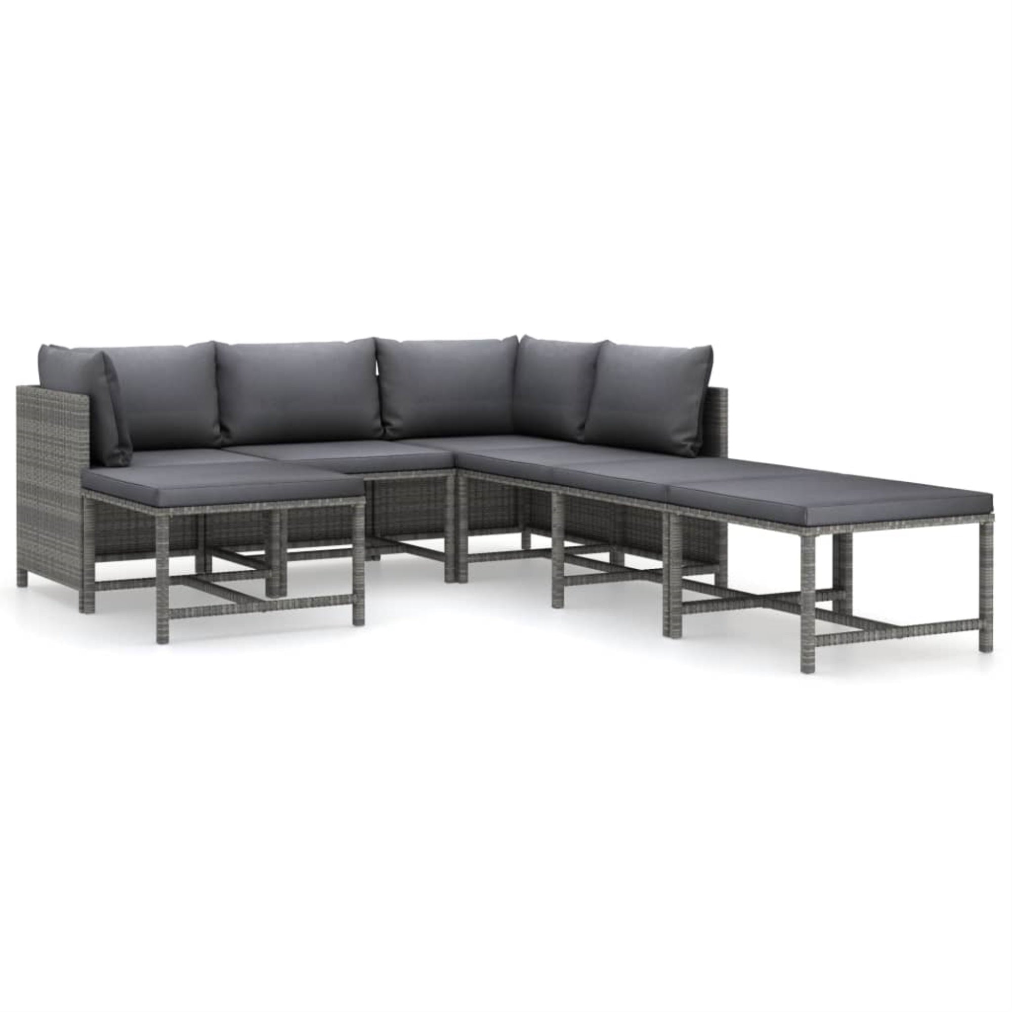 vidaXL 7 Piece Patio Lounge Set with Cushions Poly Rattan Gray