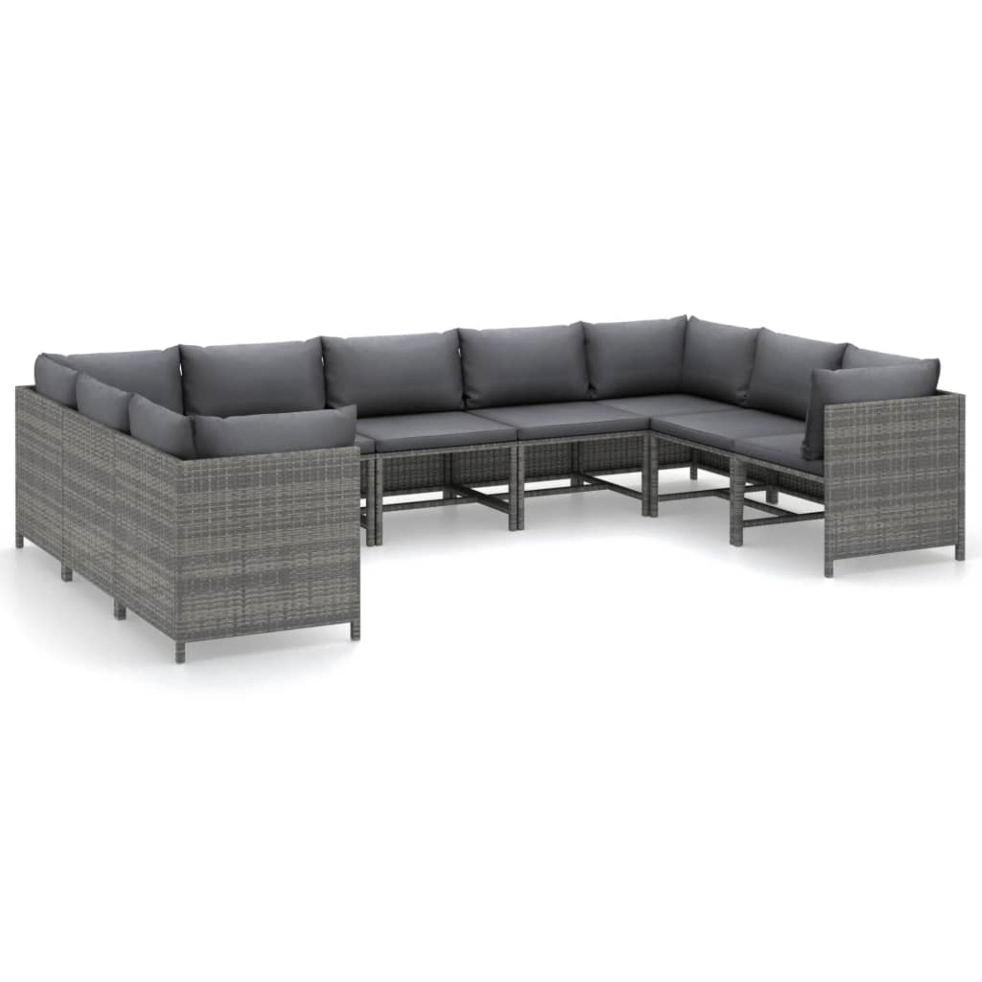 vidaXL 9 Piece Patio Lounge Set with Cushions Poly Rattan Gray