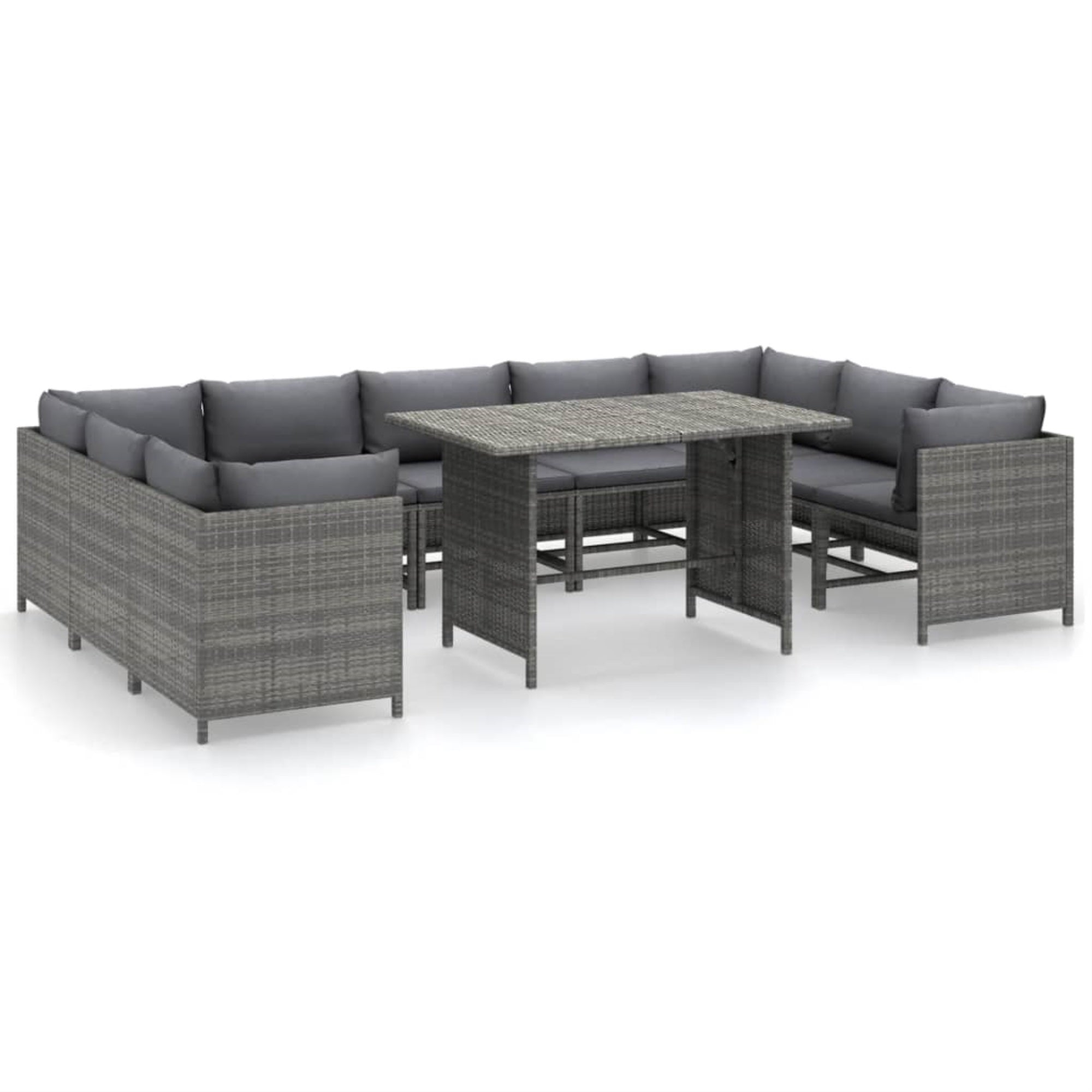 vidaXL 10 Piece Patio Lounge Set with Cushions Poly Rattan Gray