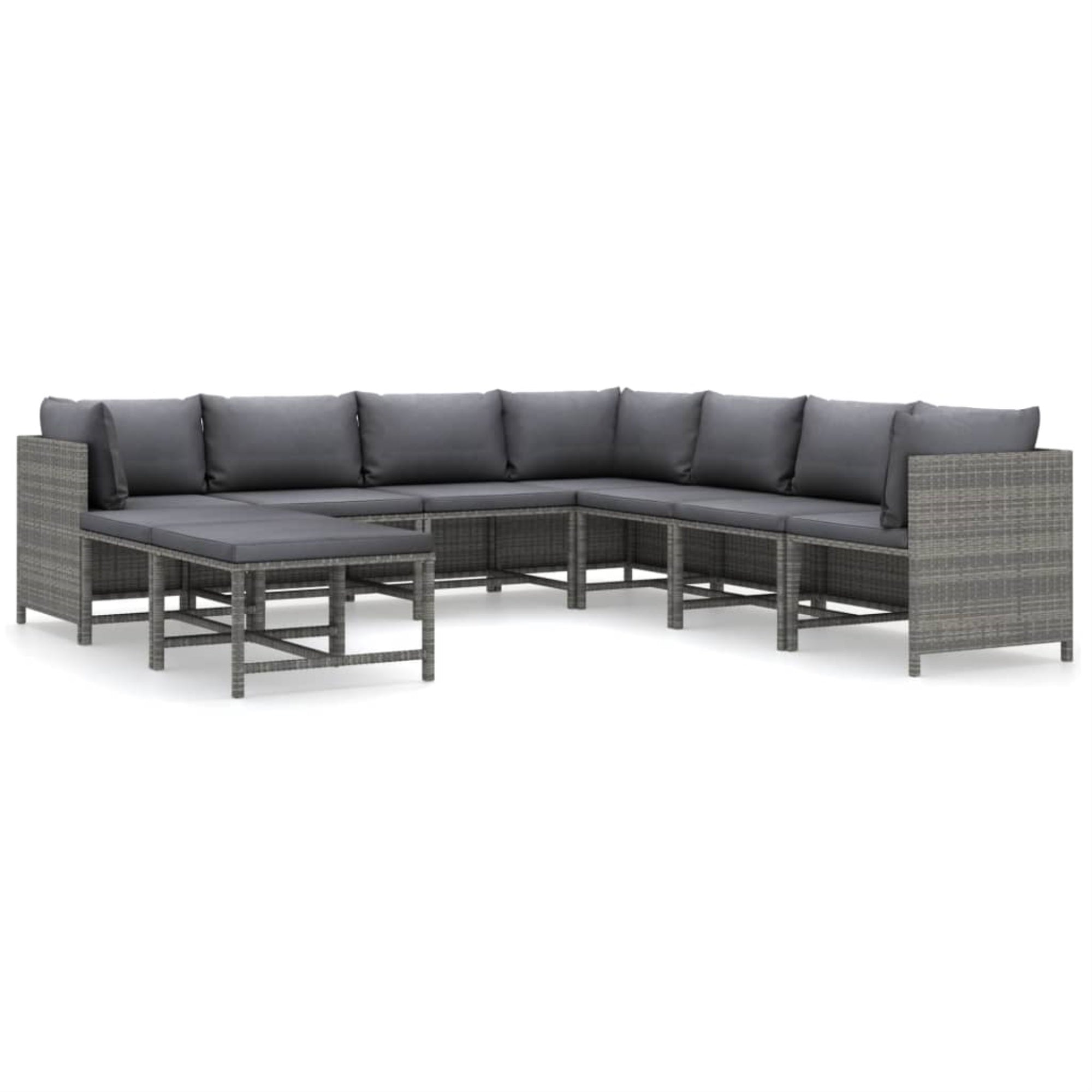 vidaXL 9 Piece Patio Lounge Set with Cushions Poly Rattan Gray