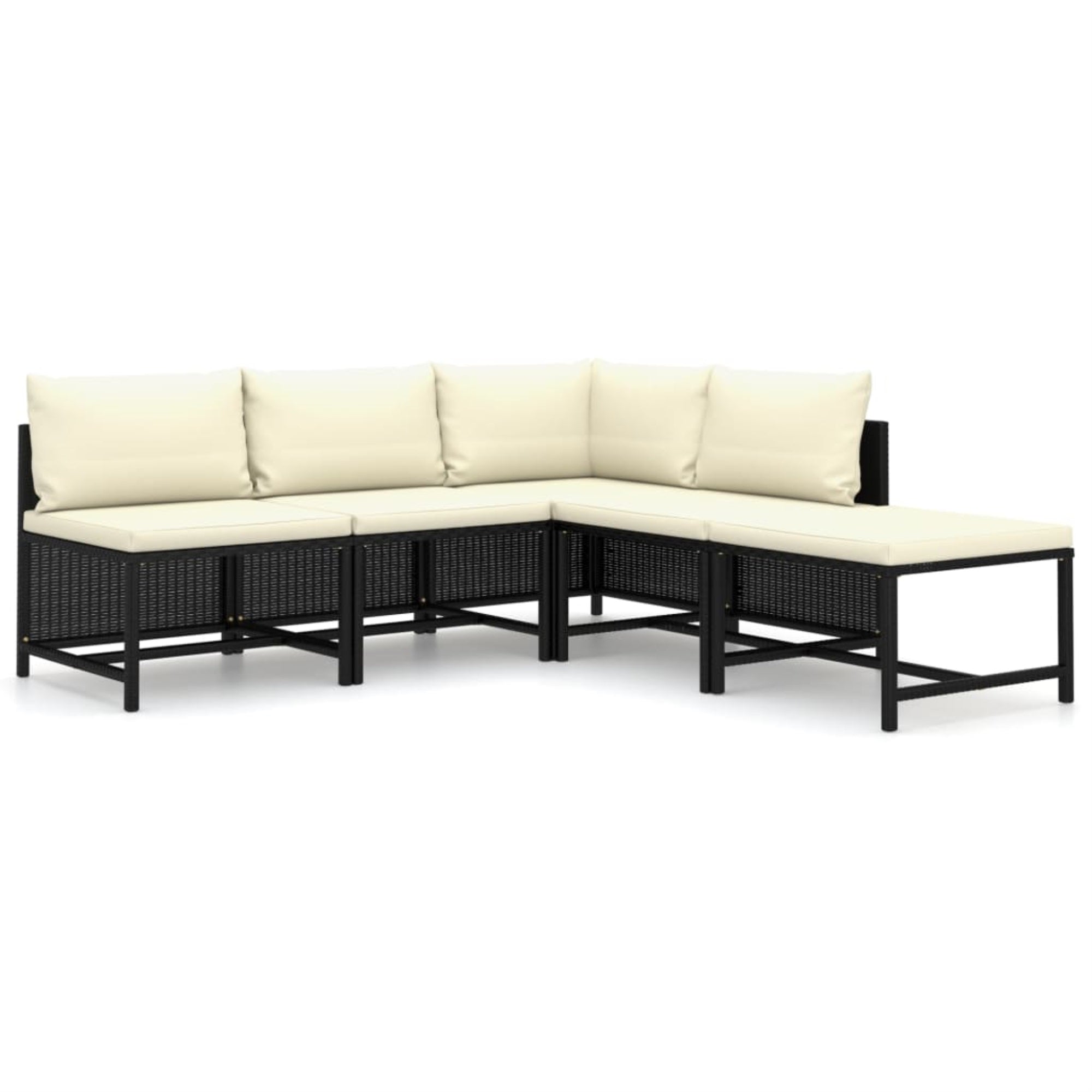 vidaXL 5 Piece Garden Lounge Set with Cushions Poly Rattan Black