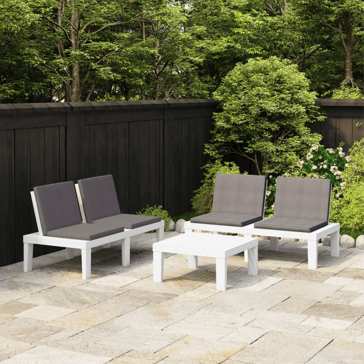 Vidaxl 3 Piece Garden Lounge Set With Cushions Plastic White