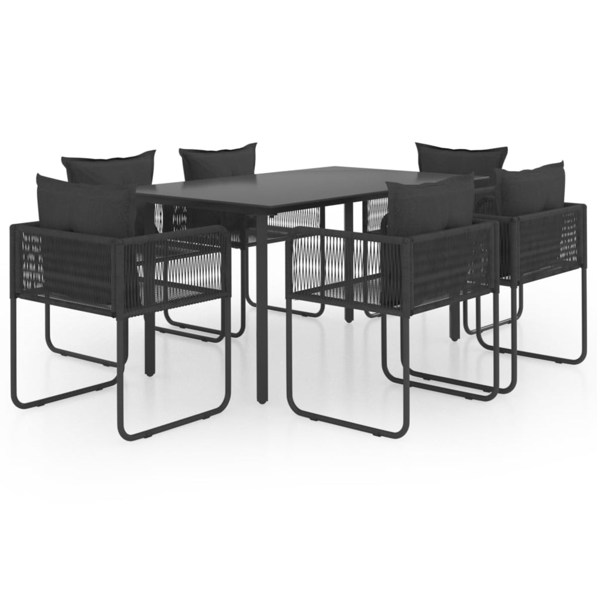Vidaxl 7 Piece Garden Dining Set Pvc Rattan Black