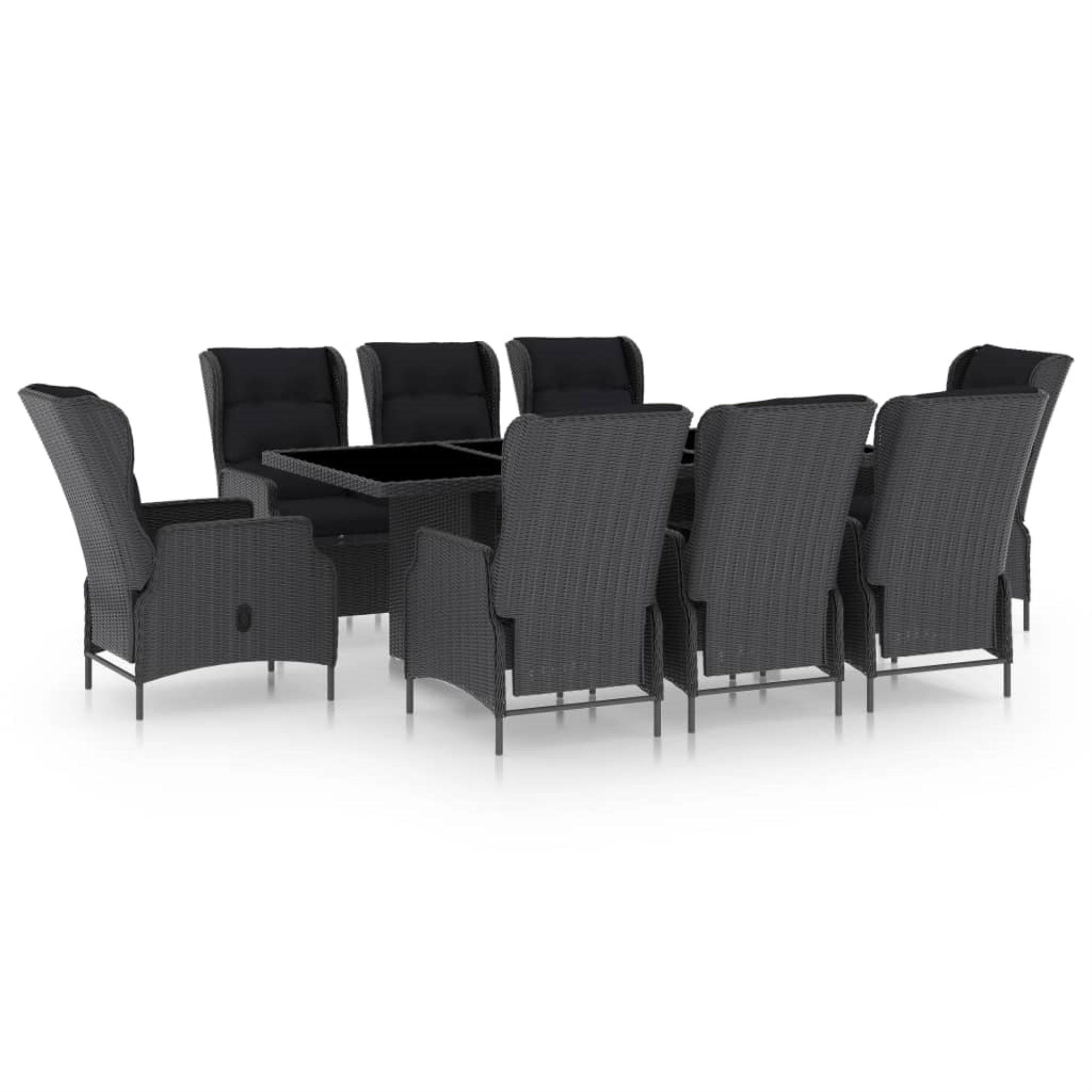 vidaXL 9 Piece Outdoor Dining Set with Cushions Poly Rattan Dark Gray