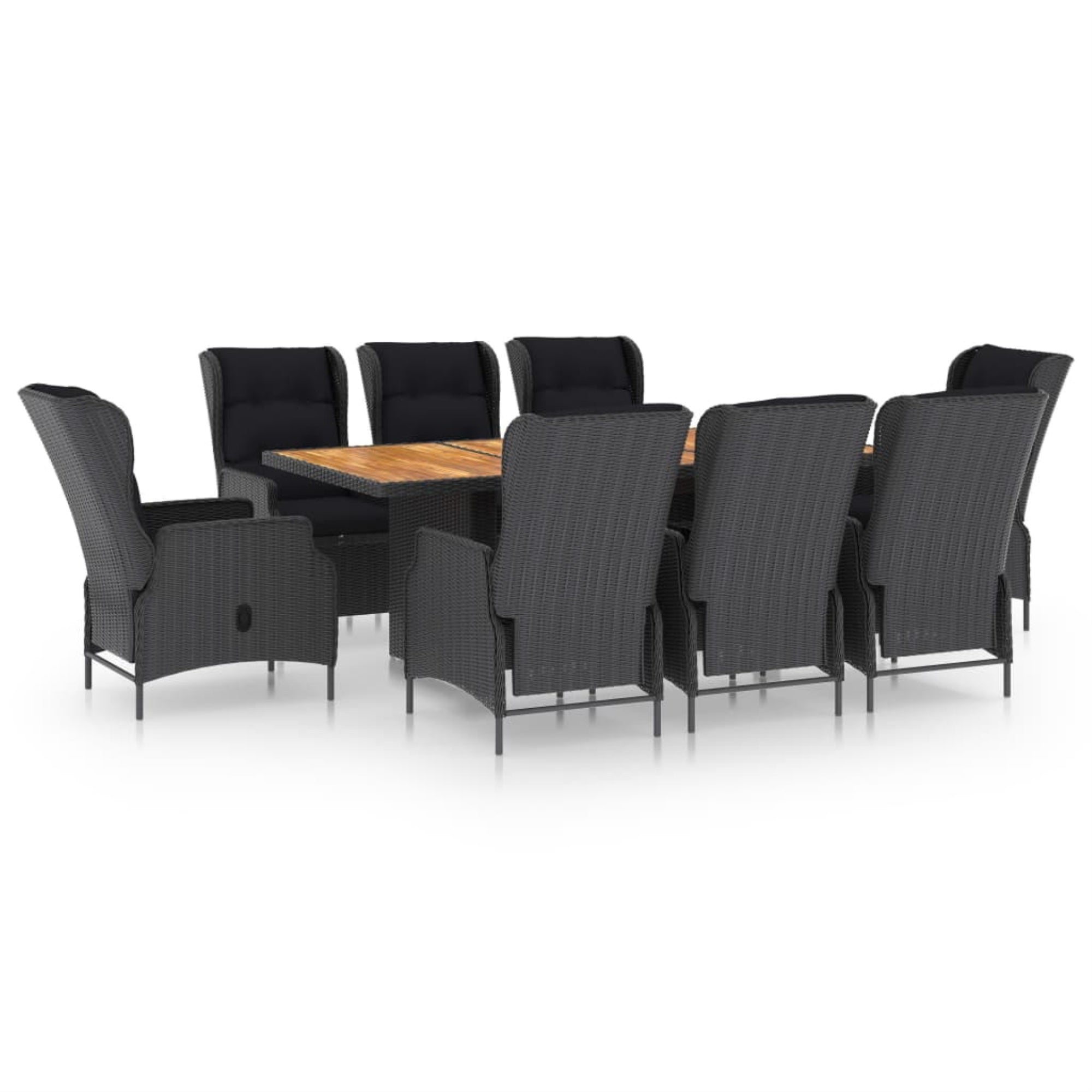 vidaXL 9 Piece Outdoor Dining Set with Cushions Poly Rattan Dark Gray