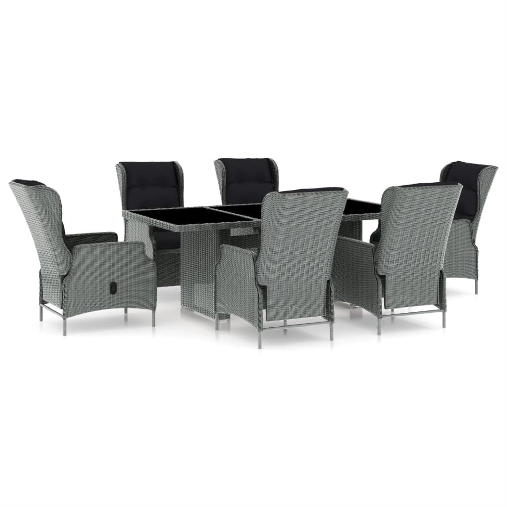 vidaXL 7 Piece Outdoor Dining Set with Cushions Poly Rattan Light Gray