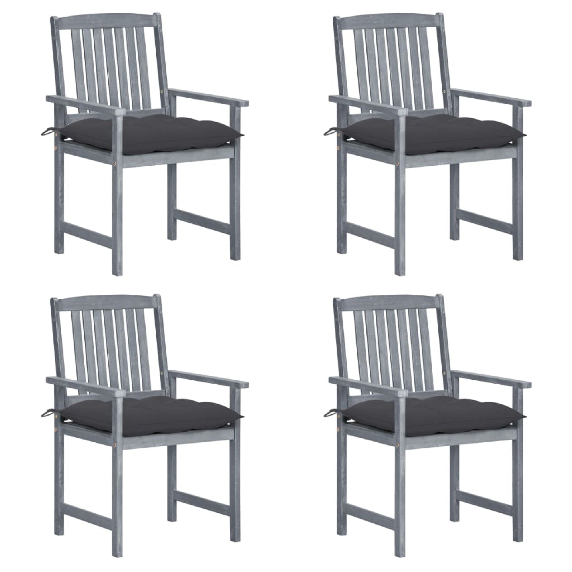 Vidaxl Director'S Chairs With Cushions 4 Pcs Gray Solid Acacia Wood