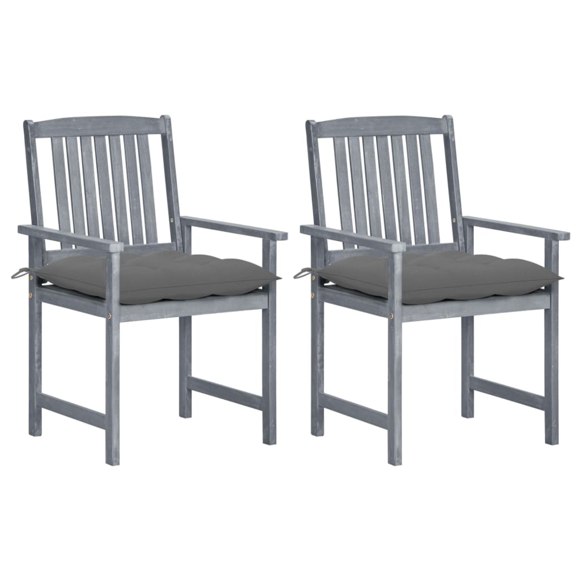 Vidaxl Director'S Chairs With Cushions 2 Pcs Gray Solid Acacia Wood