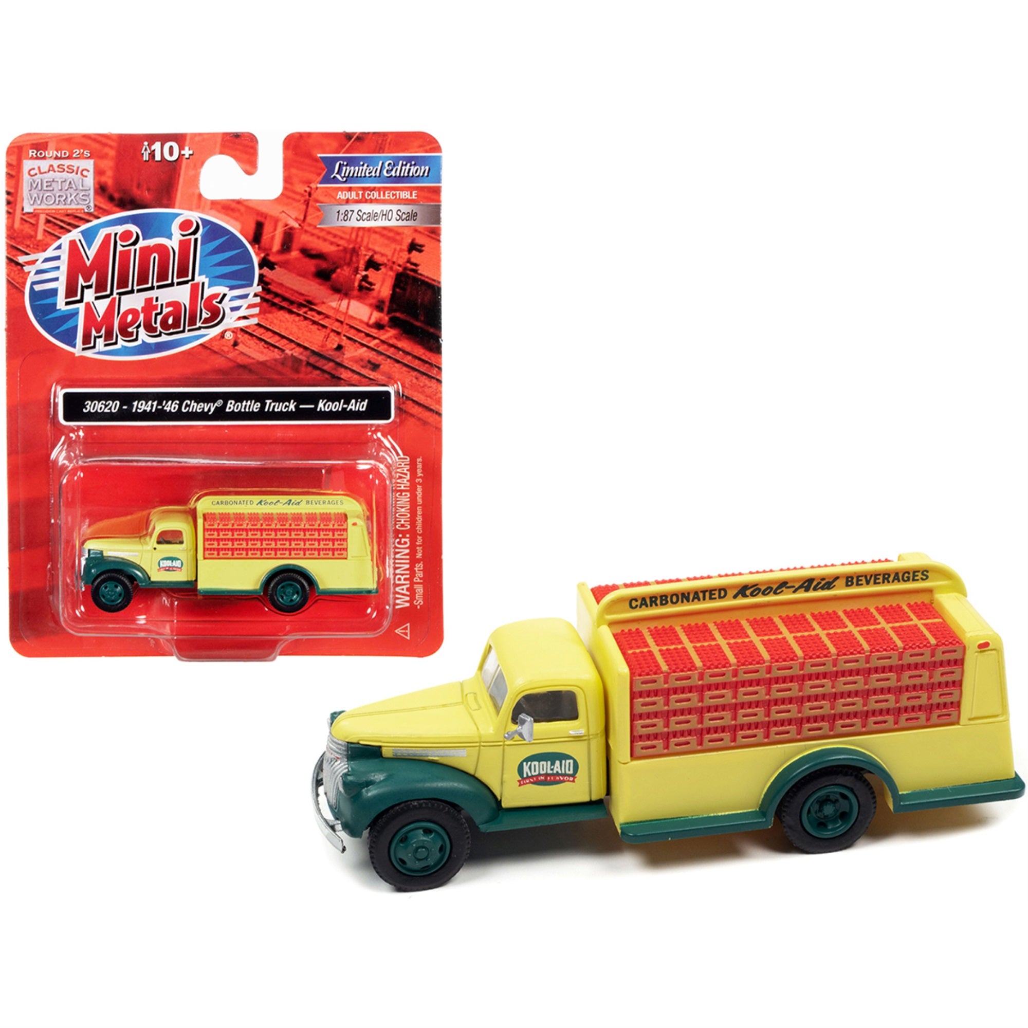 1941-1946 Chevrolet Delivery Bottle Truck Yellow And Green 'Kool-Aid' 1/87 (Ho) Scale Model By Classic Metal Works