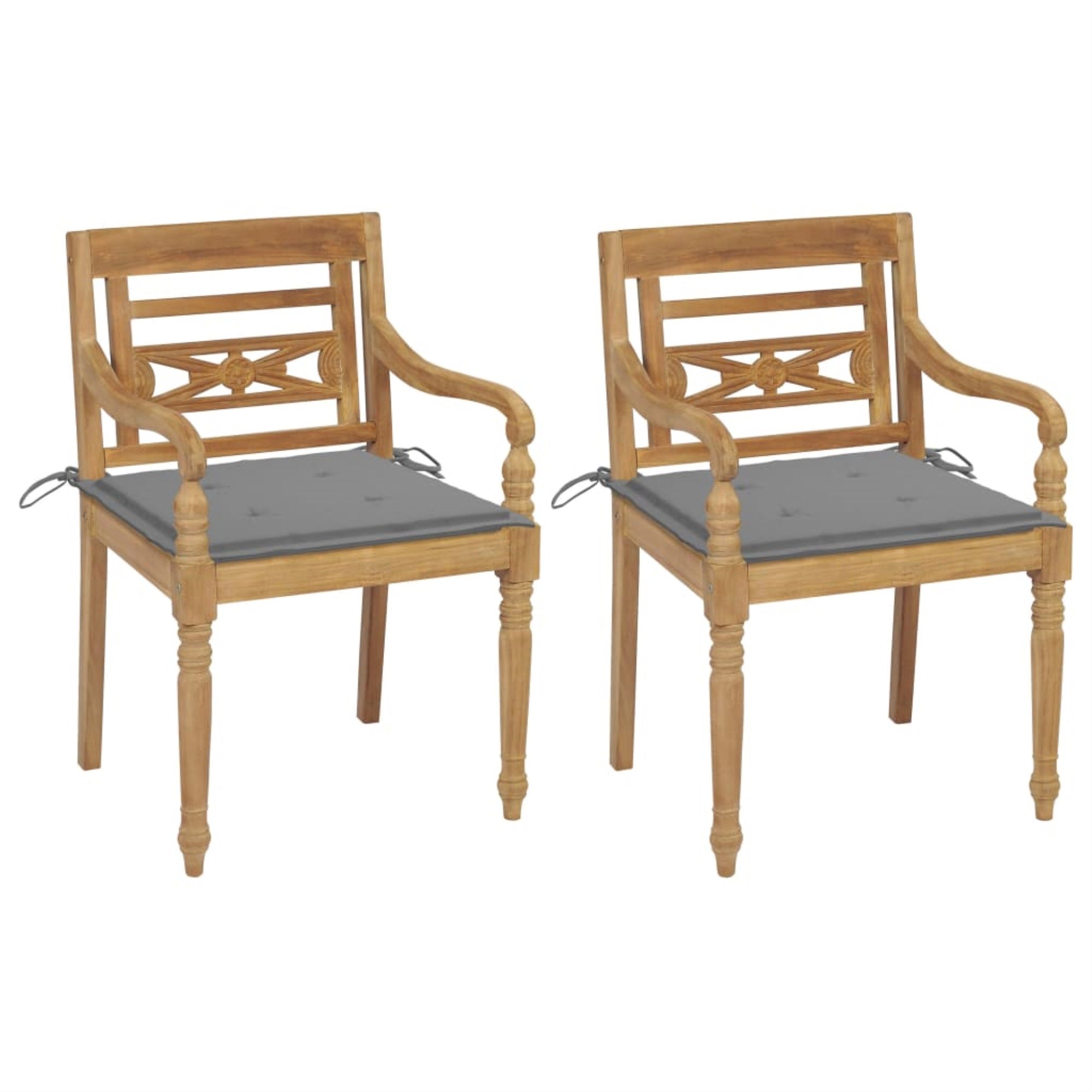 Vidaxl Batavia Chairs 2 Pcs With Gray Cushions Solid Teak Wood