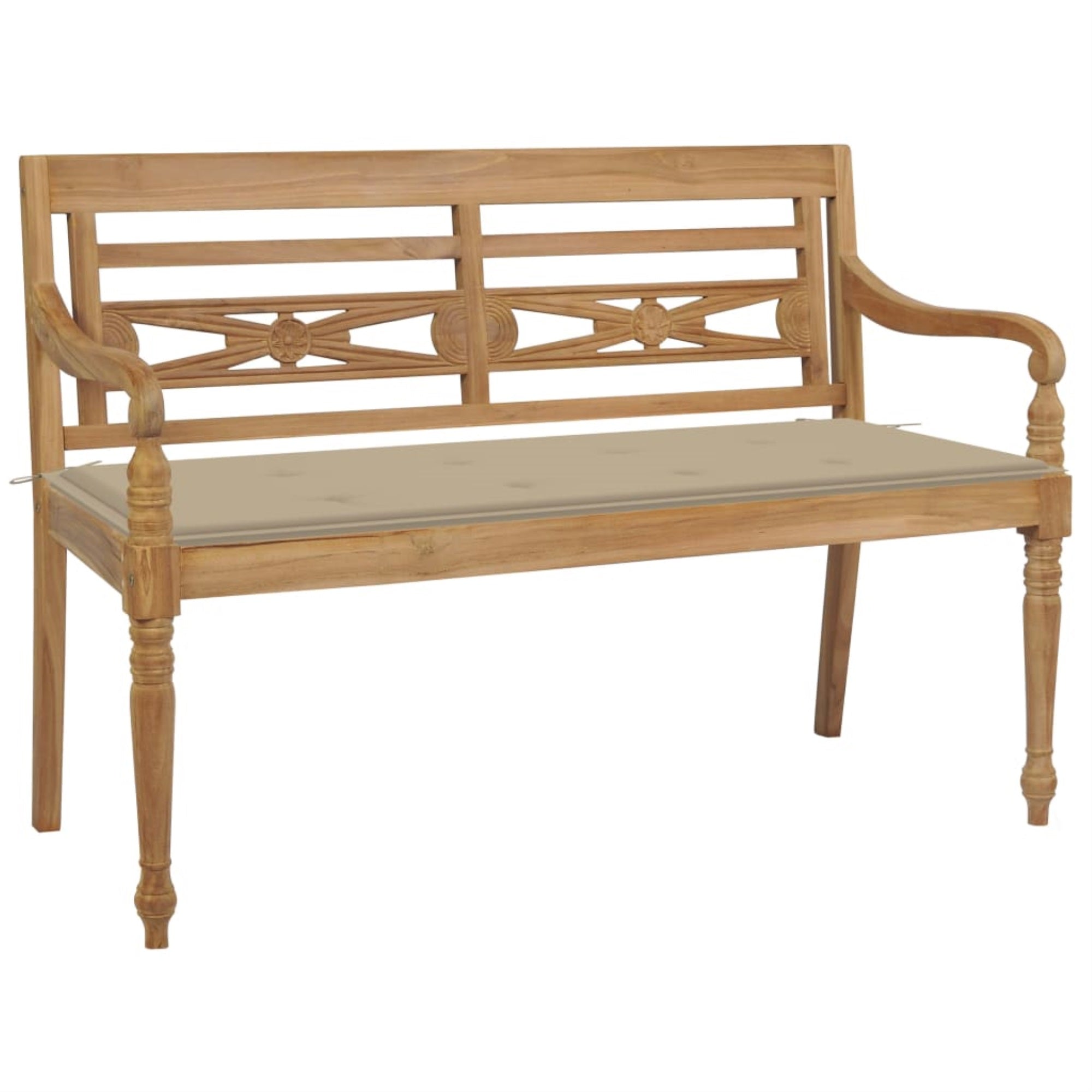 Vidaxl Batavia Bench With Beige Cushion 47.2' Solid Teak Wood