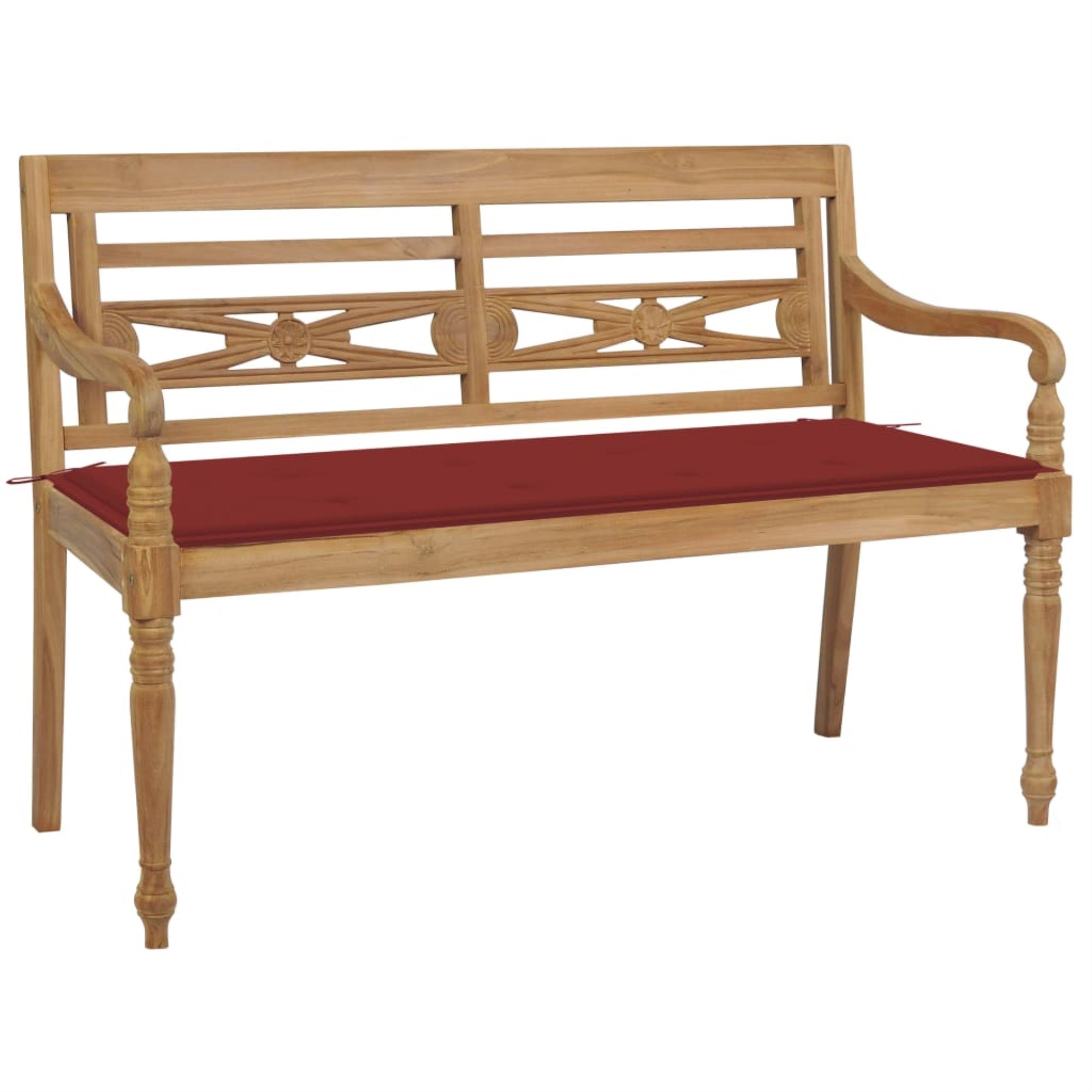 Vidaxl Batavia Bench With Red Cushion 47.2' Solid Teak Wood