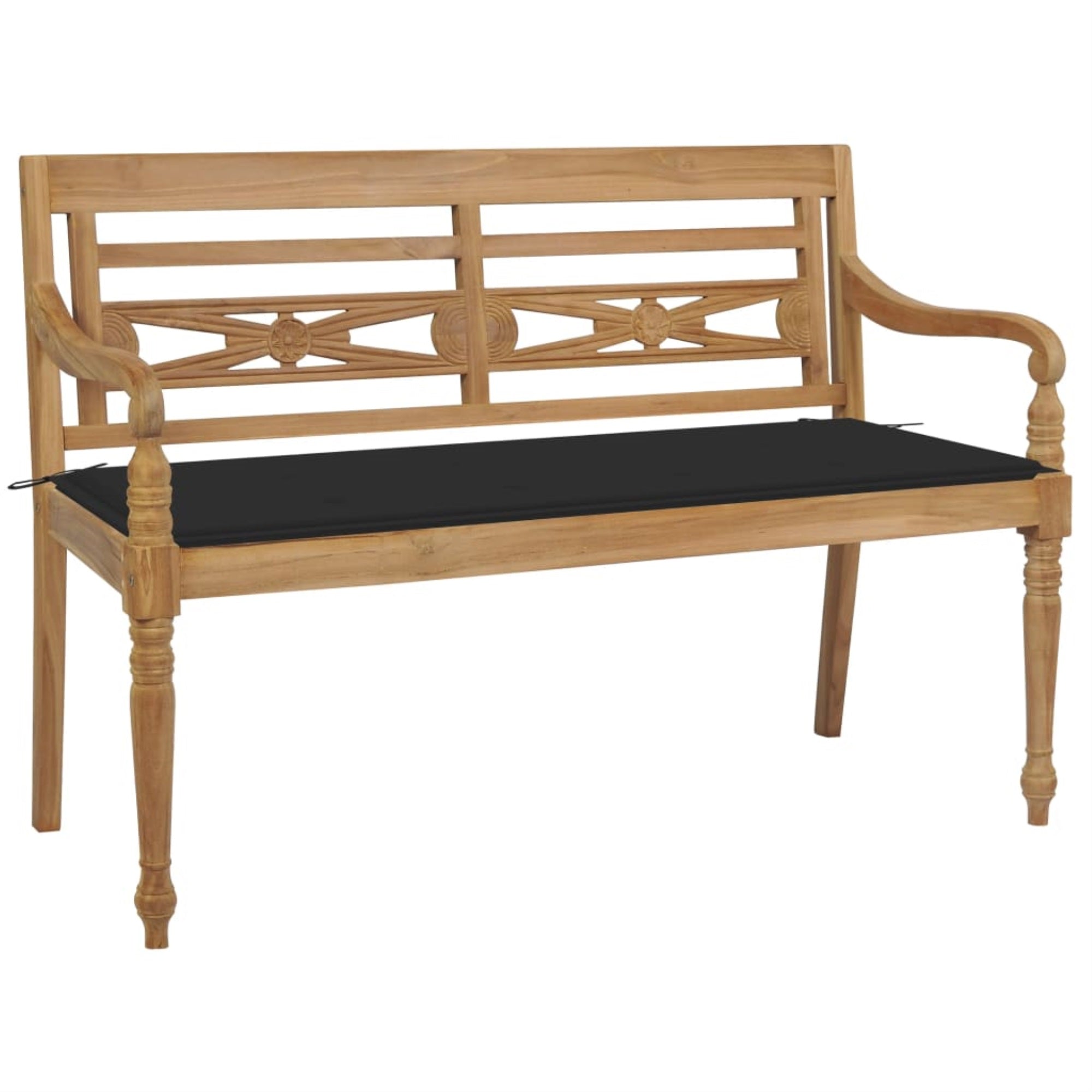 Vidaxl Batavia Bench With Black Cushion 44.1' Solid Teak Wood