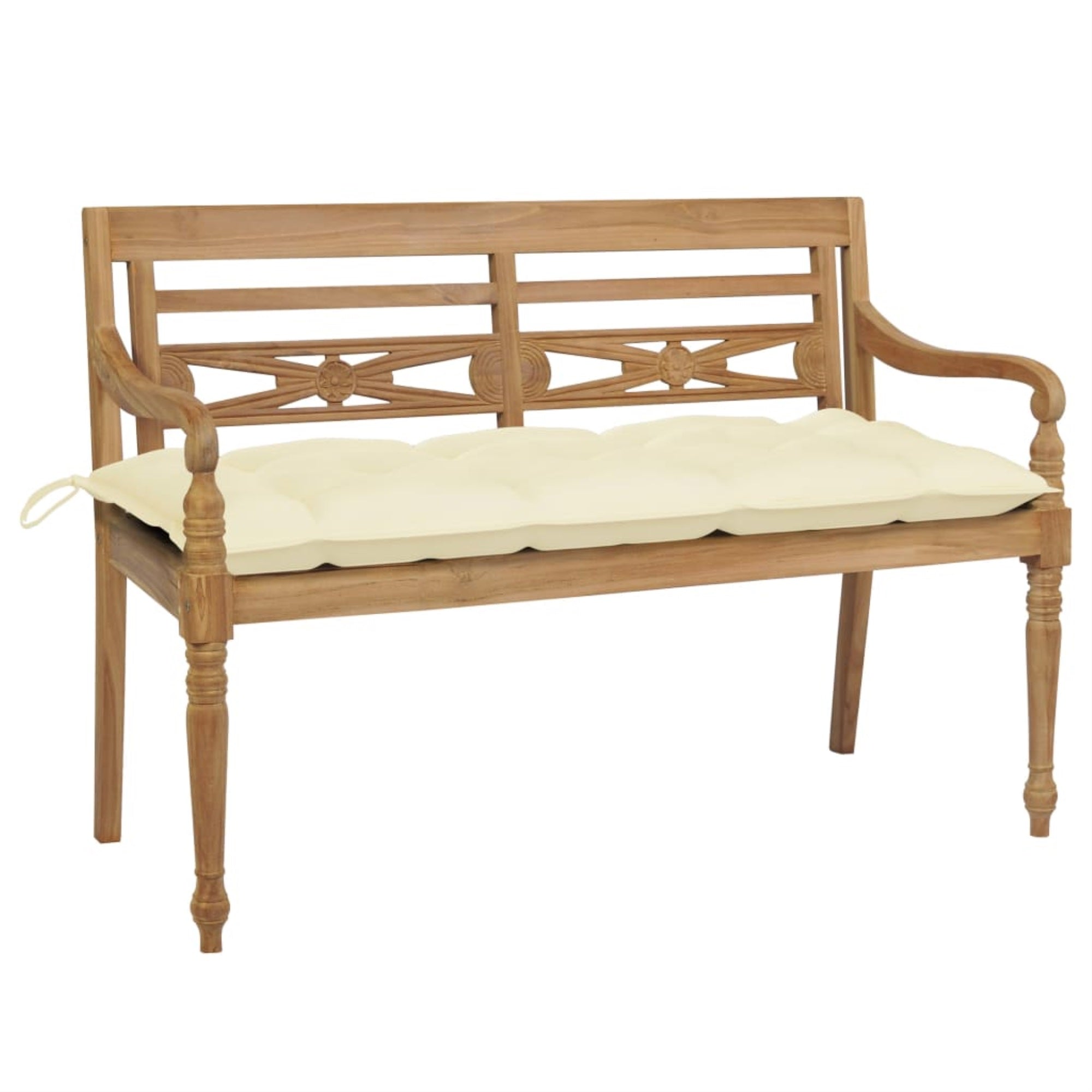 Vidaxl Batavia Bench With Cream White Cushion 47.2' Solid Teak Wood