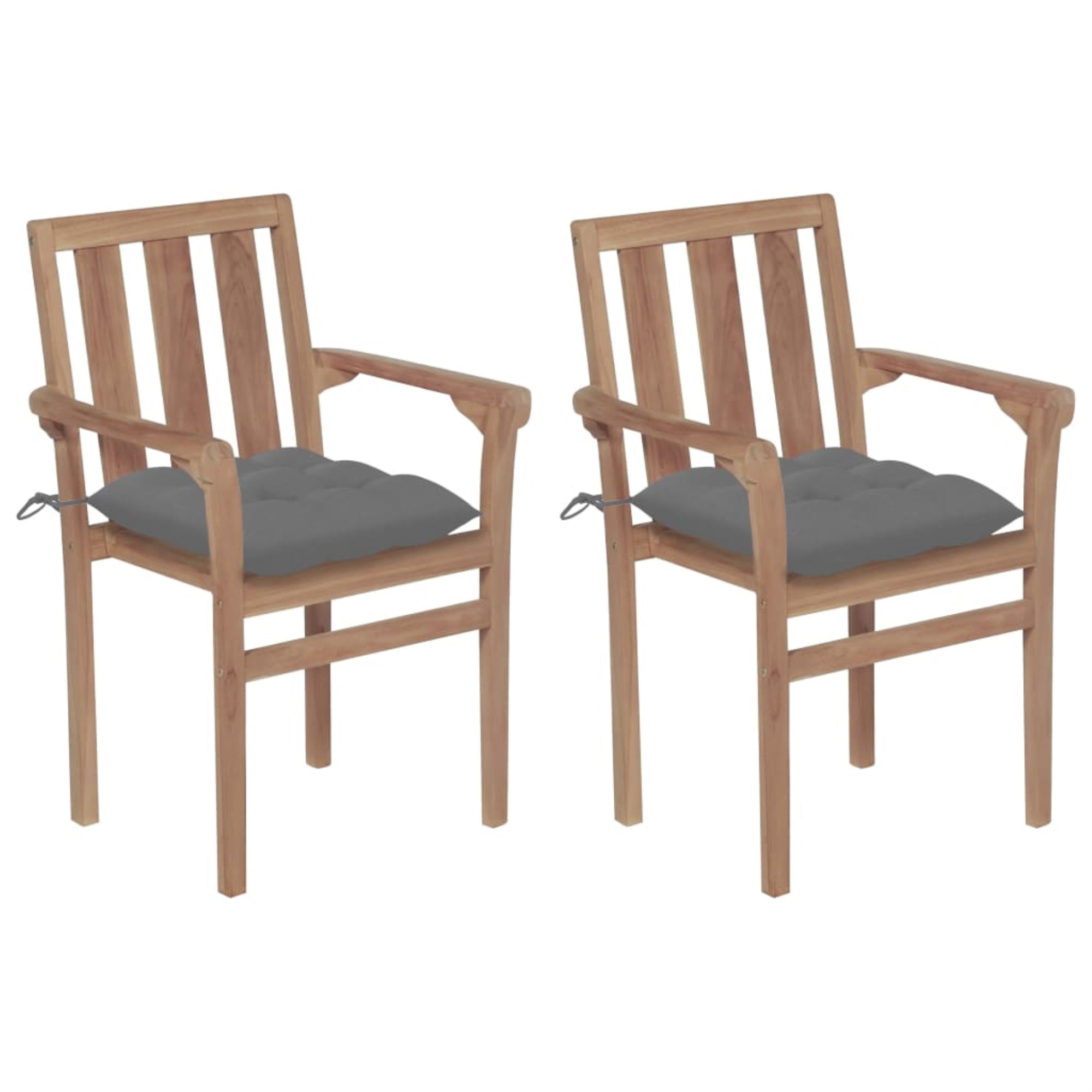 Vidaxl Garden Chairs 2 Pcs With Gray Cushions Solid Teak Wood