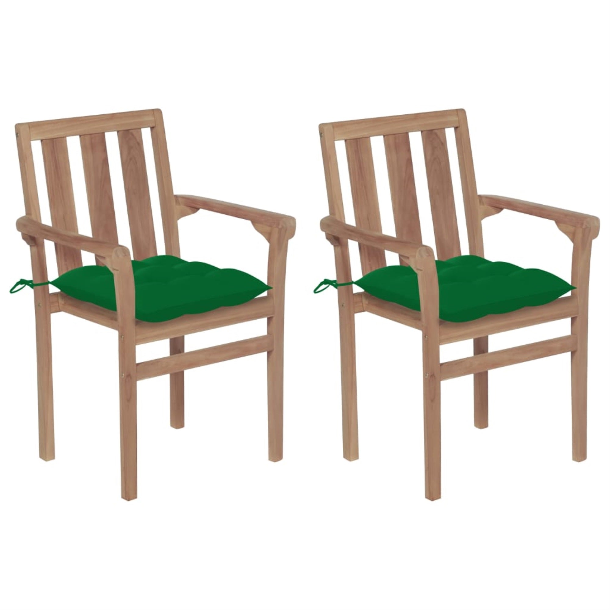 Vidaxl Garden Chairs 2 Pcs With Green Cushions Solid Teak Wood