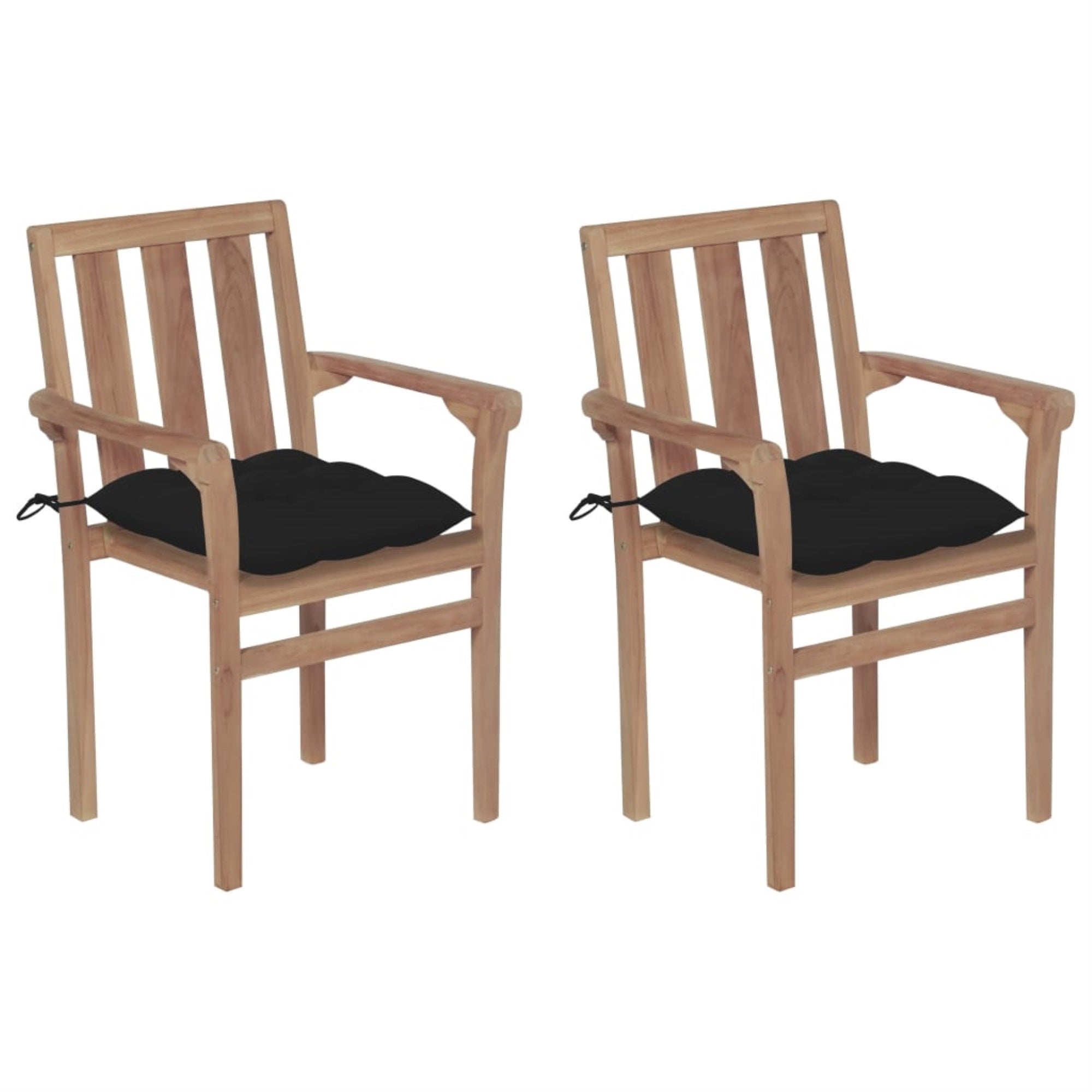 Vidaxl Garden Chairs 2 Pcs With Black Cushions Solid Teak Wood