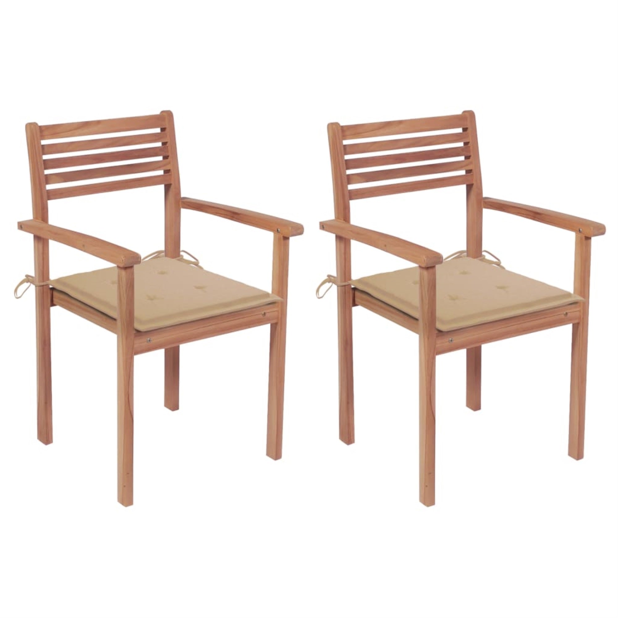 Vidaxl Garden Chairs 2 Pcs With Beige Cushions Solid Teak Wood