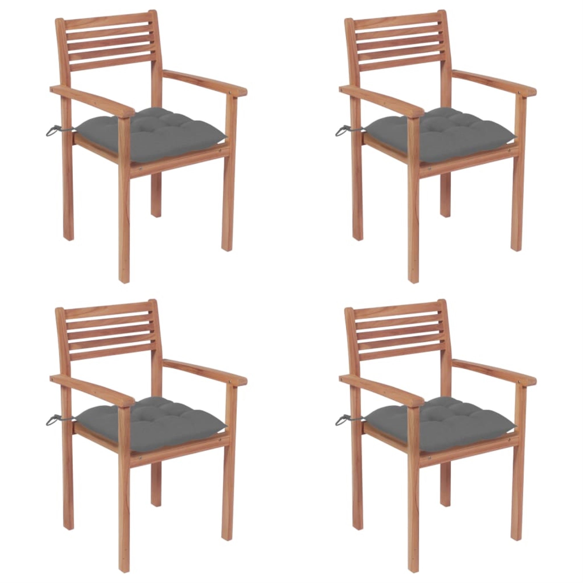 Vidaxl Garden Chairs 4 Pcs With Gray Cushions Solid Teak Wood