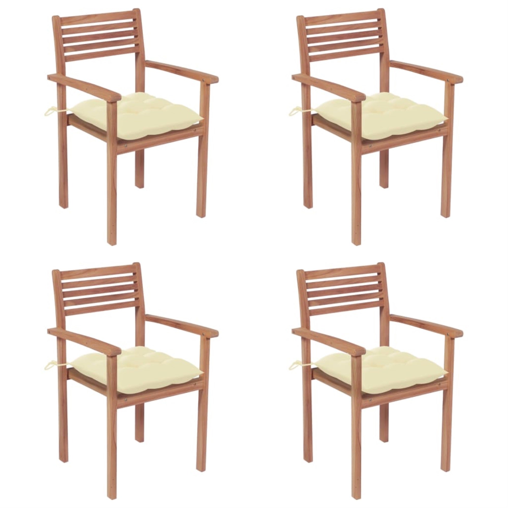 Vidaxl Garden Chairs 4 Pcs With Cream White Cushions Solid Teak Wood