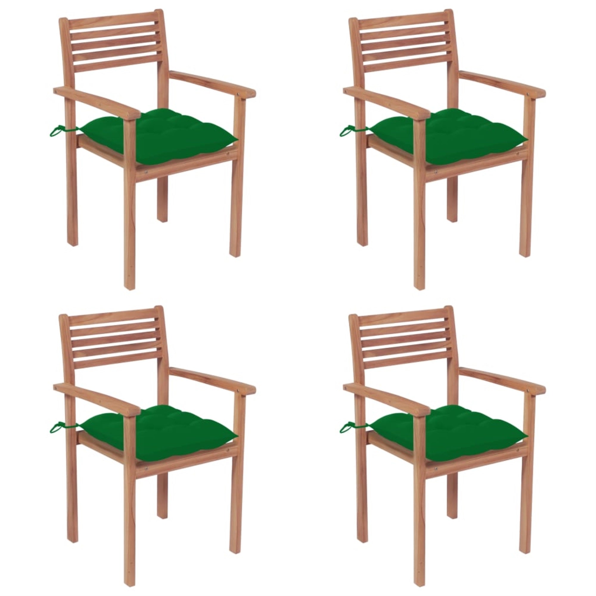 Vidaxl Garden Chairs 4 Pcs With Green Cushions Solid Teak Wood