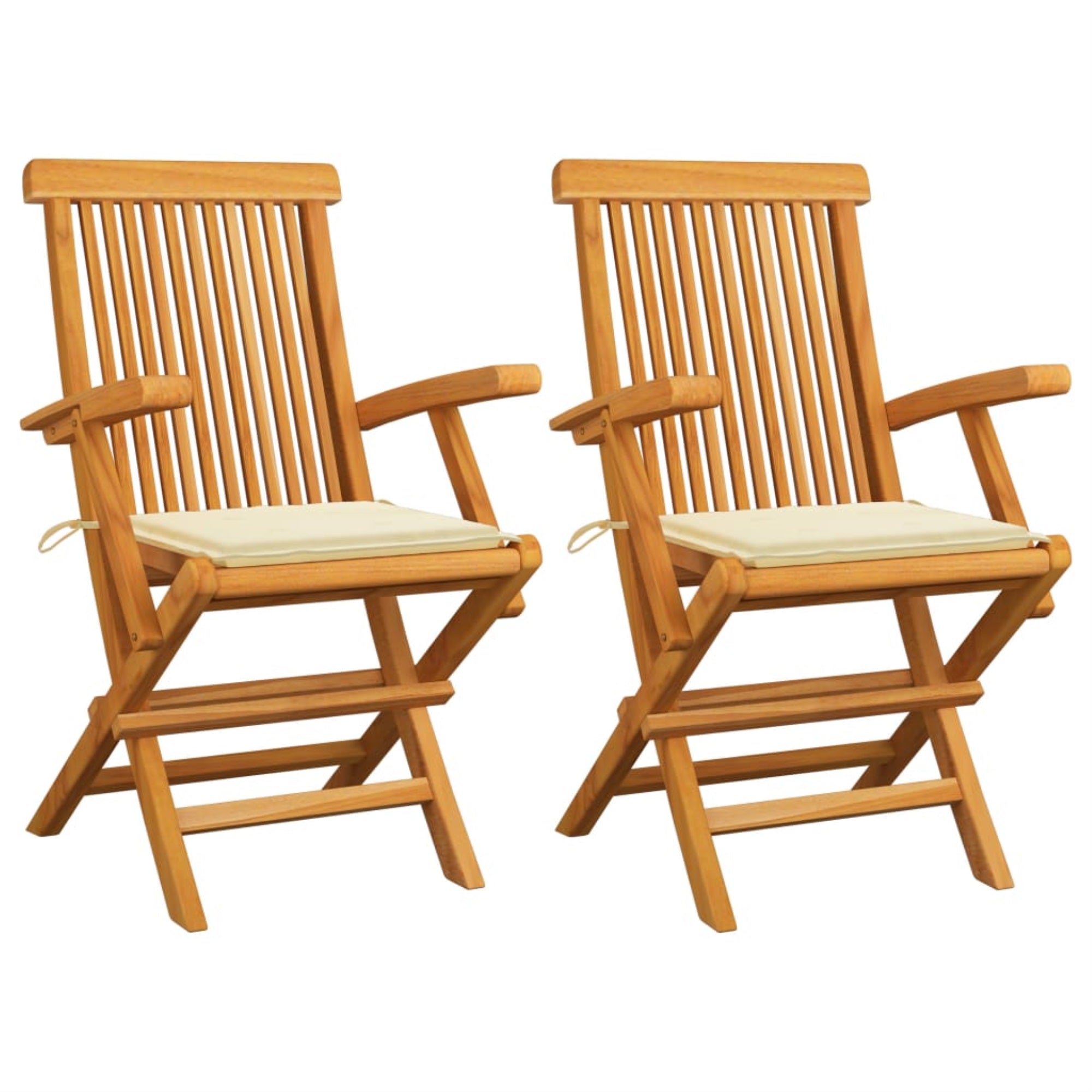 Vidaxl Garden Chairs With Cream Cushions 2 Pcs Solid Teak Wood