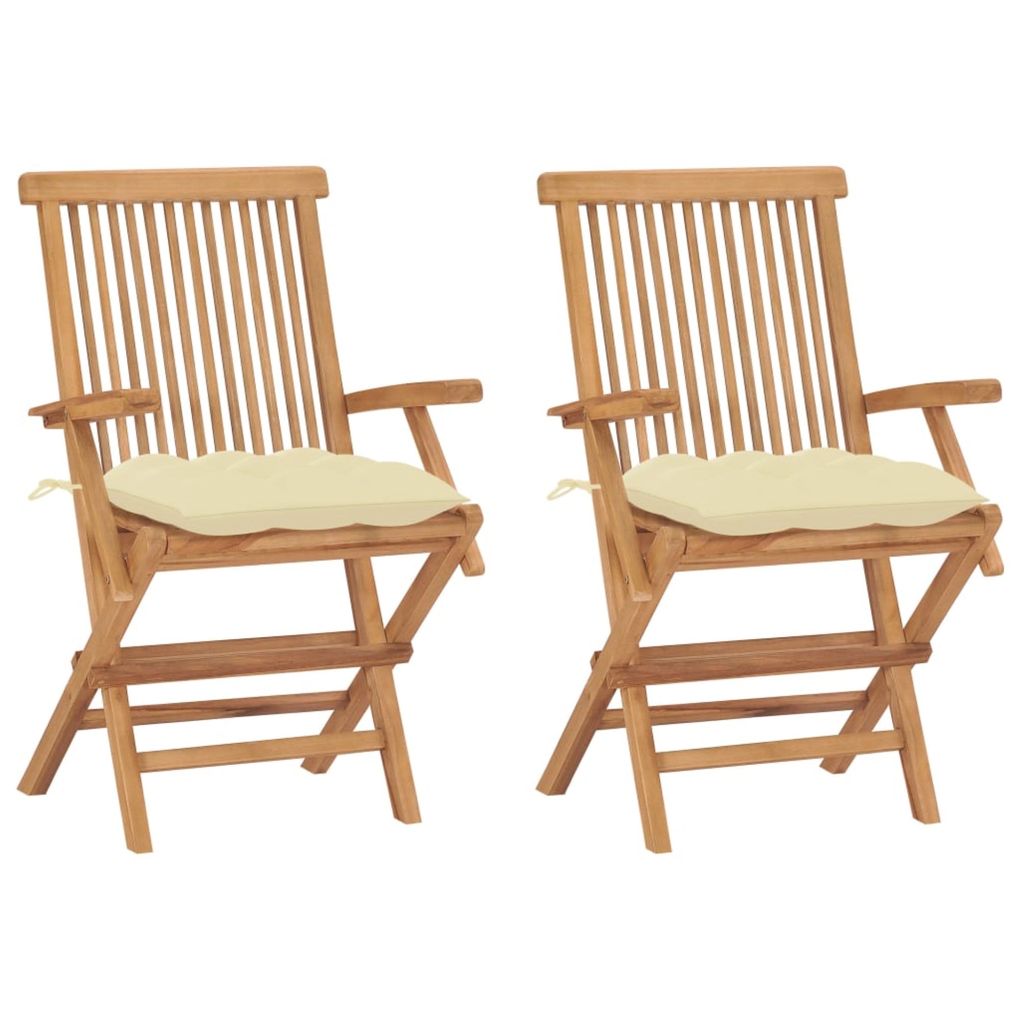 Vidaxl Garden Chairs With Cream White Cushions 2 Pcs Solid Teak Wood