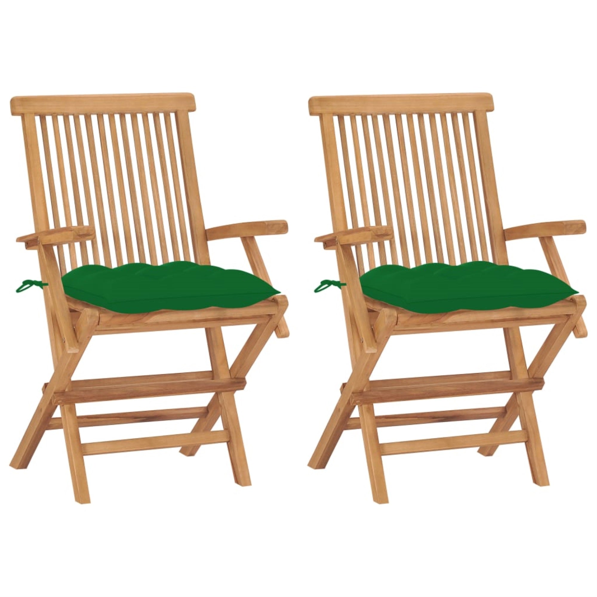 Vidaxl Garden Chairs With Green Cushions 2 Pcs Solid Teak Wood