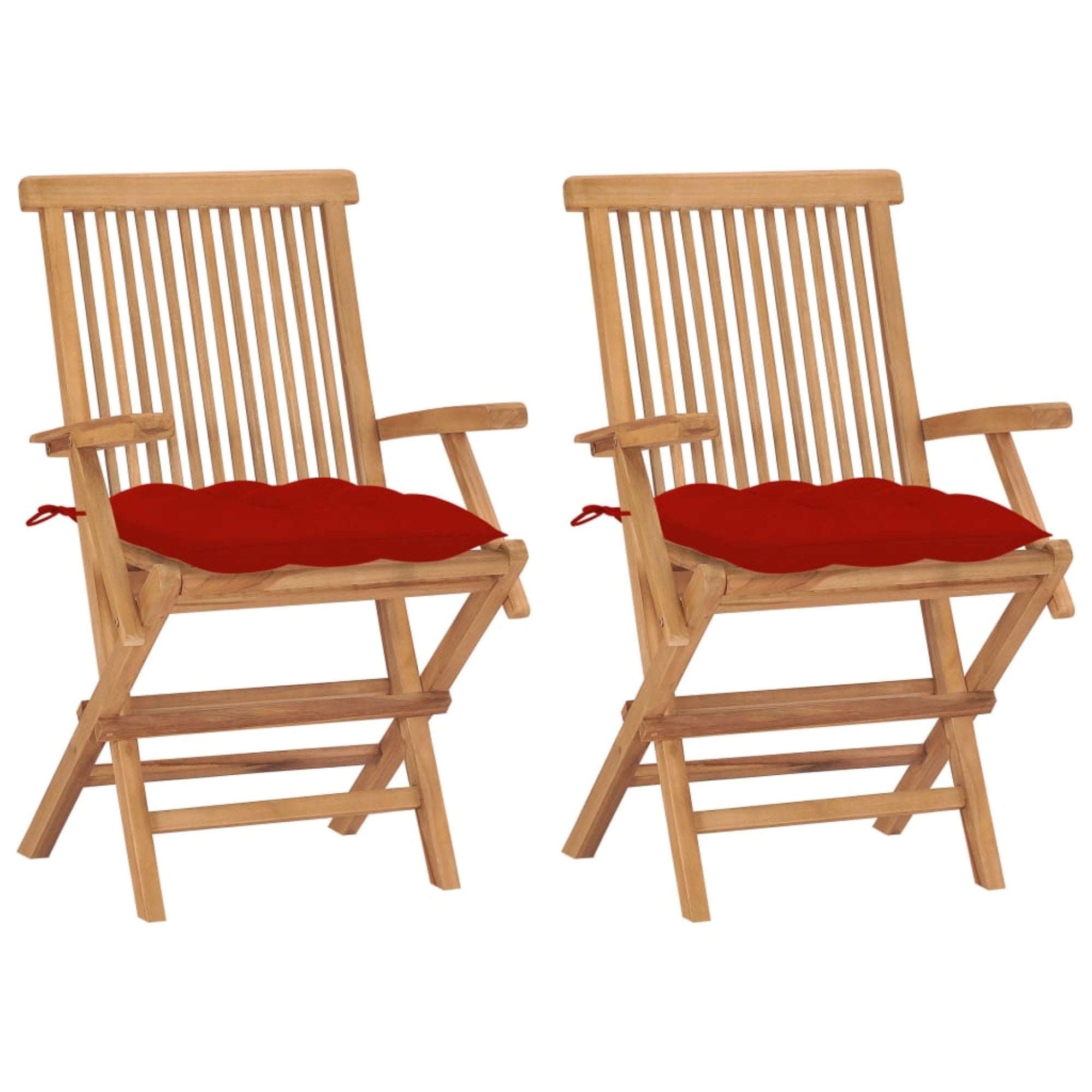 Vidaxl Garden Chairs With Red Cushions 2 Pcs Solid Teak Wood