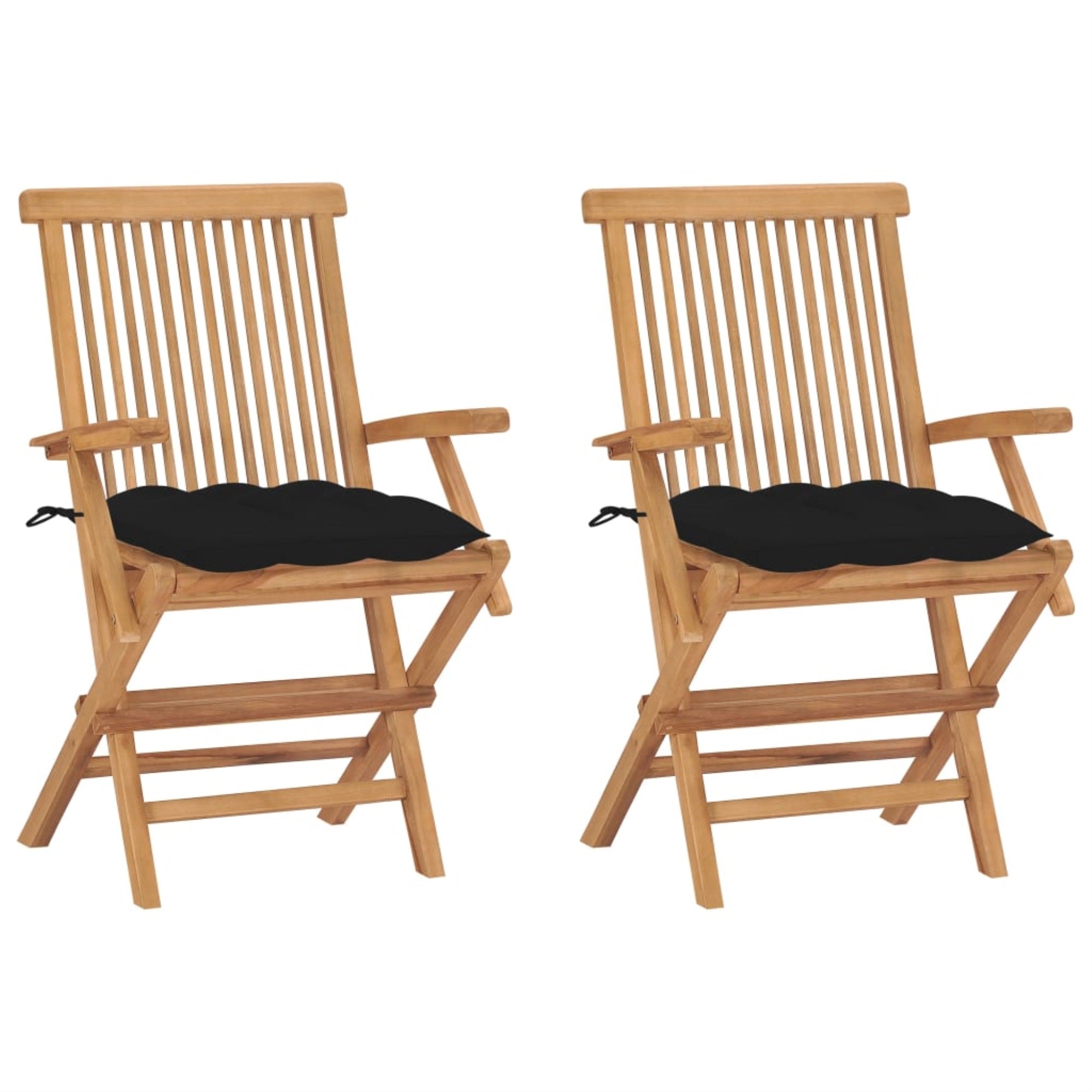Vidaxl Garden Chairs With Black Cushions 2 Pcs Solid Teak Wood