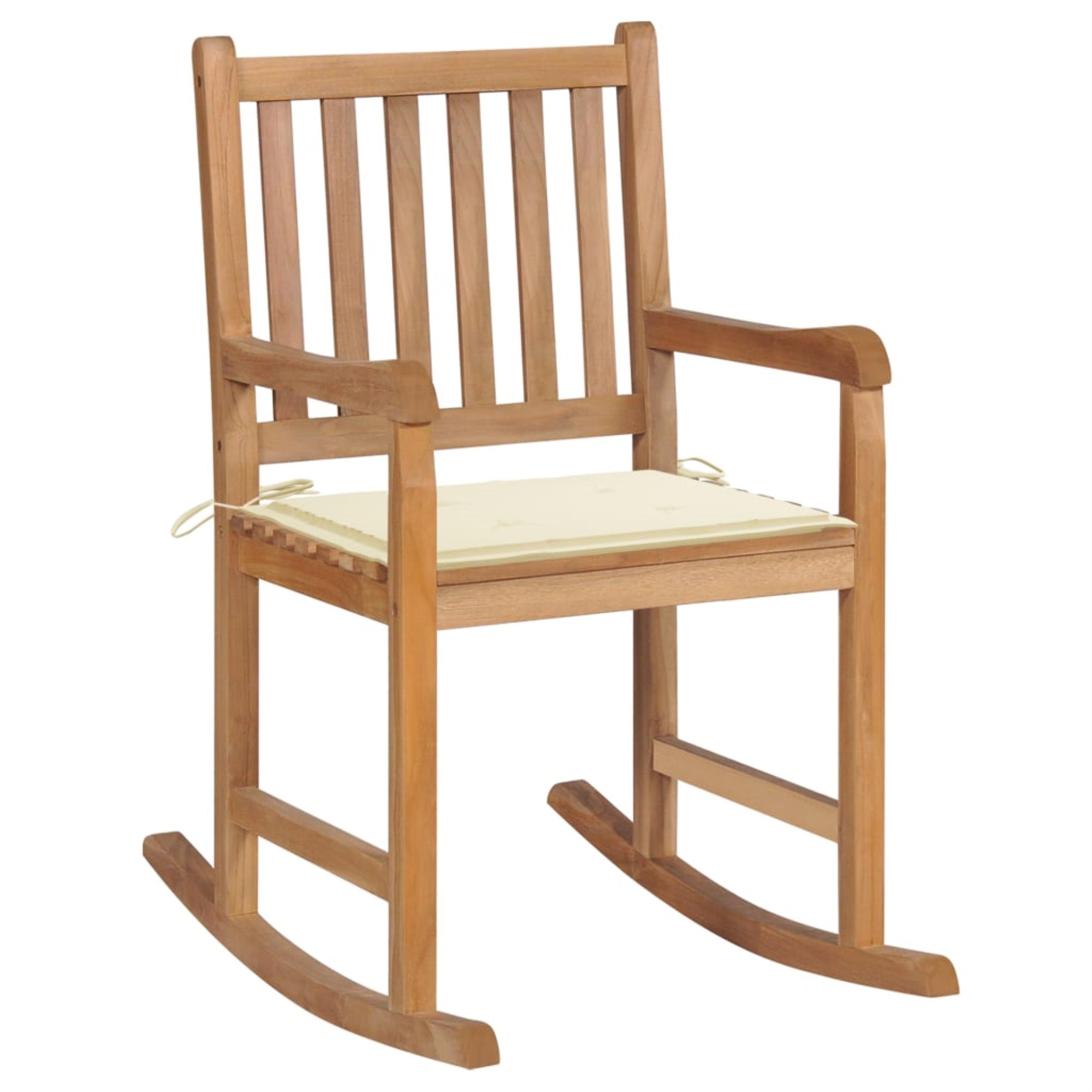 Vidaxl Rocking Chair With Cream Cushion Solid Teak Wood