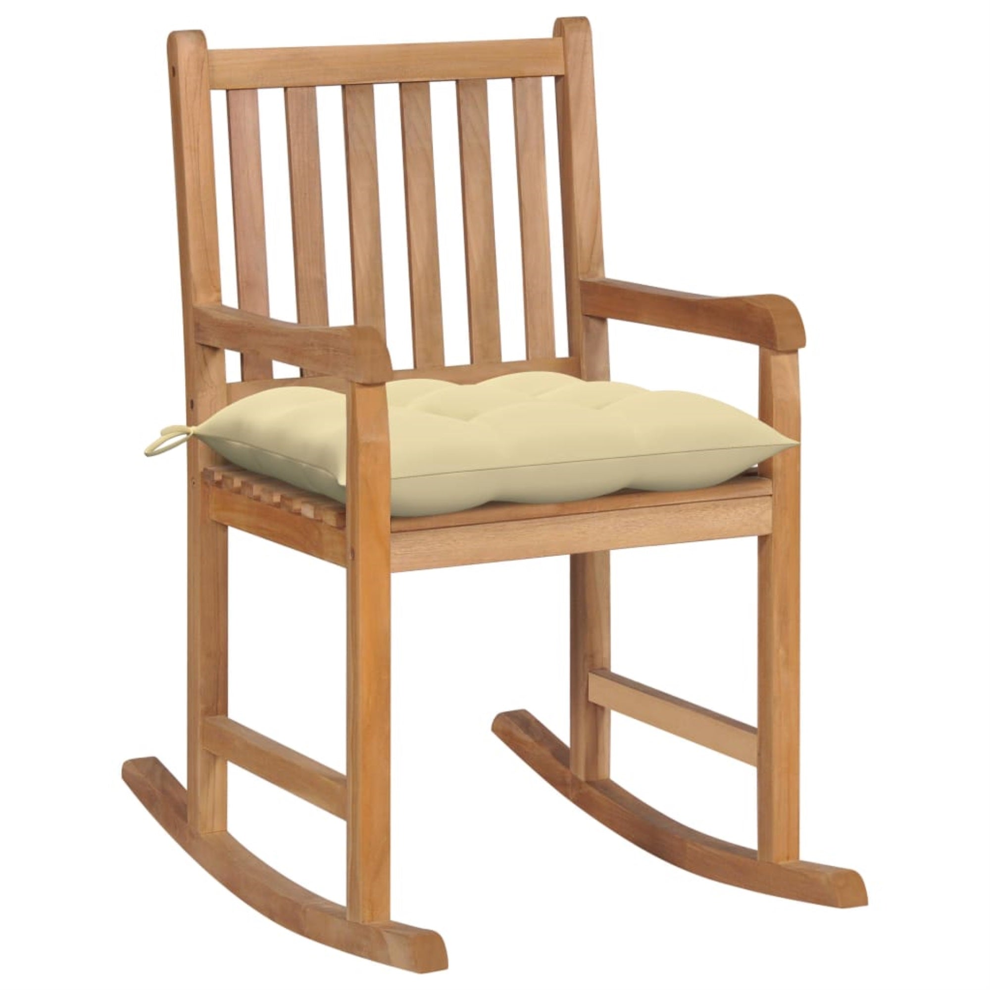 Vidaxl Rocking Chair With Cream White Cushion Solid Teak Wood