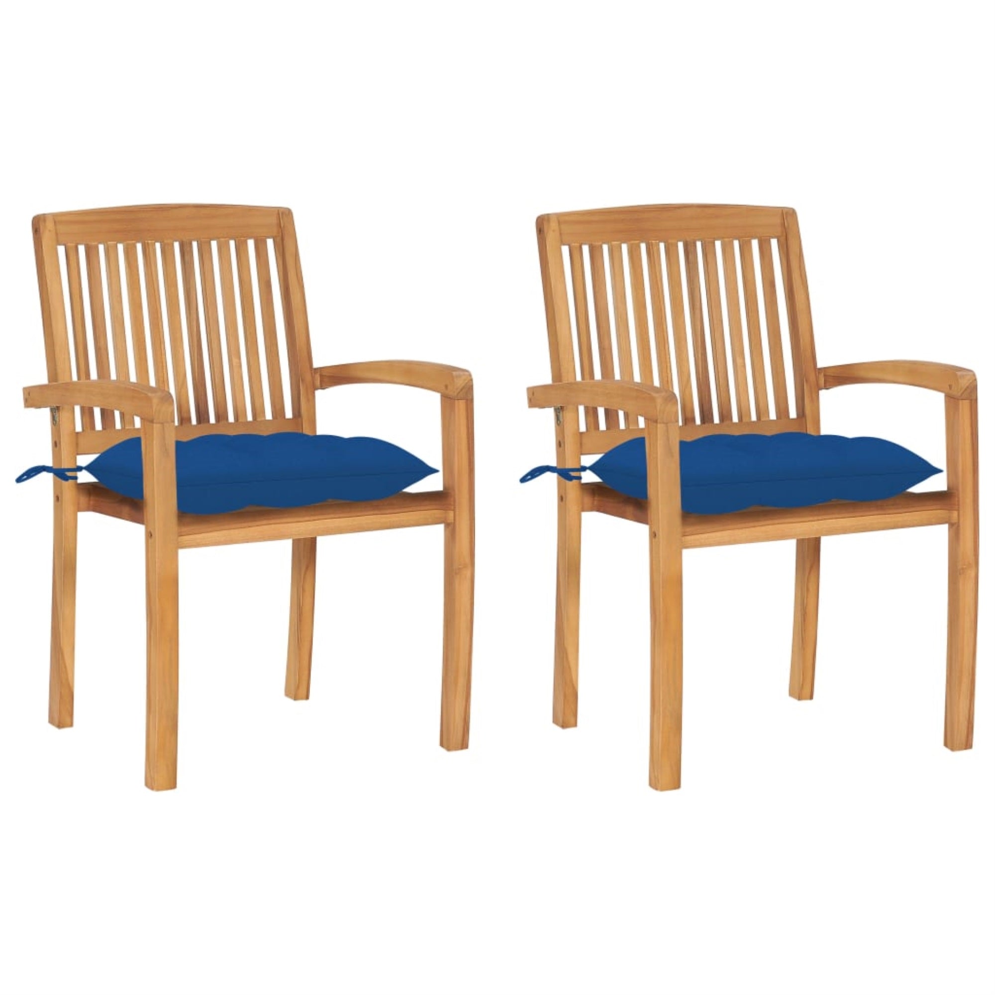 Vidaxl Garden Chairs 2 Pcs With Blue Cushions Solid Teak Wood