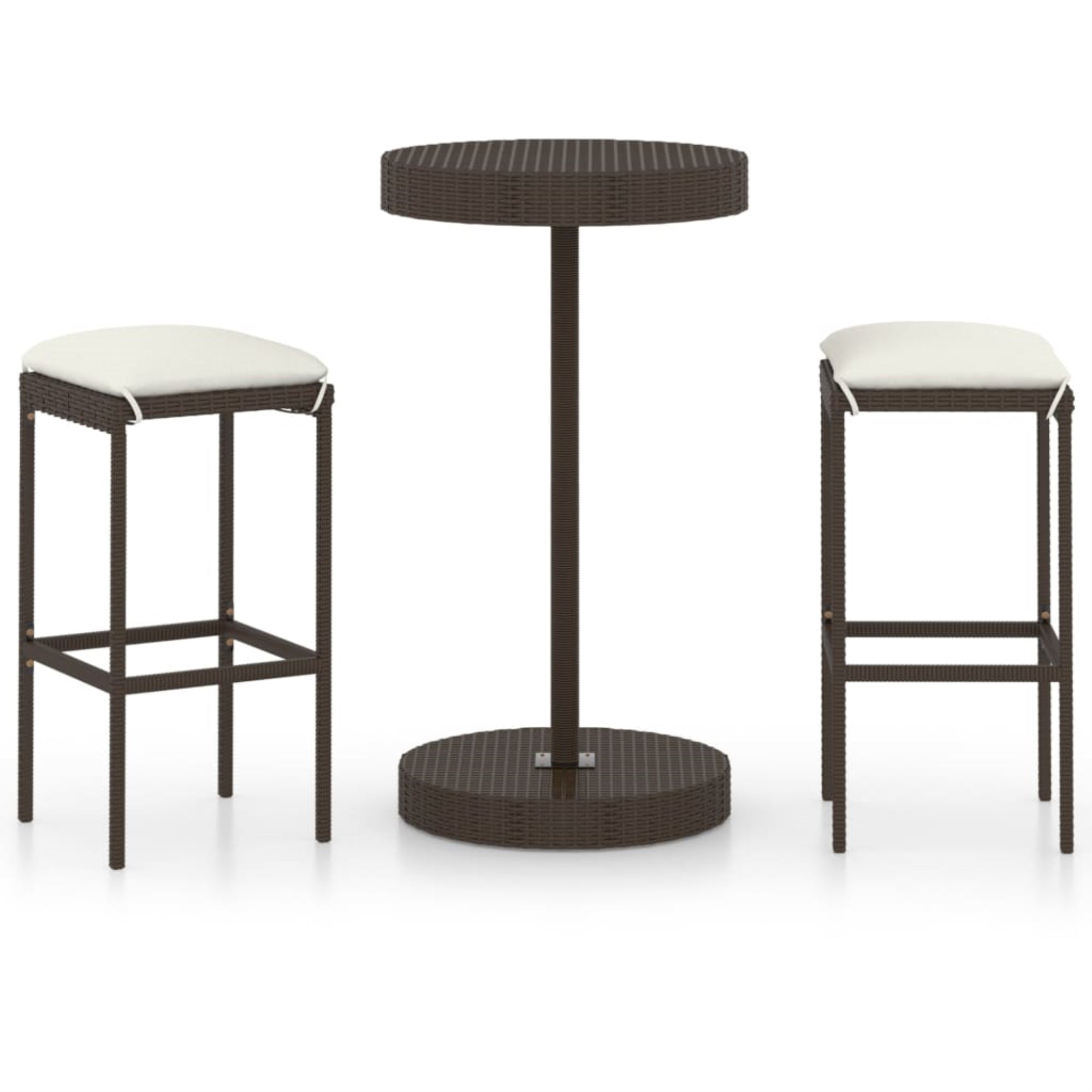 Vidaxl 3 Piece Garden Bar Set With Cushions Poly Rattan Brown