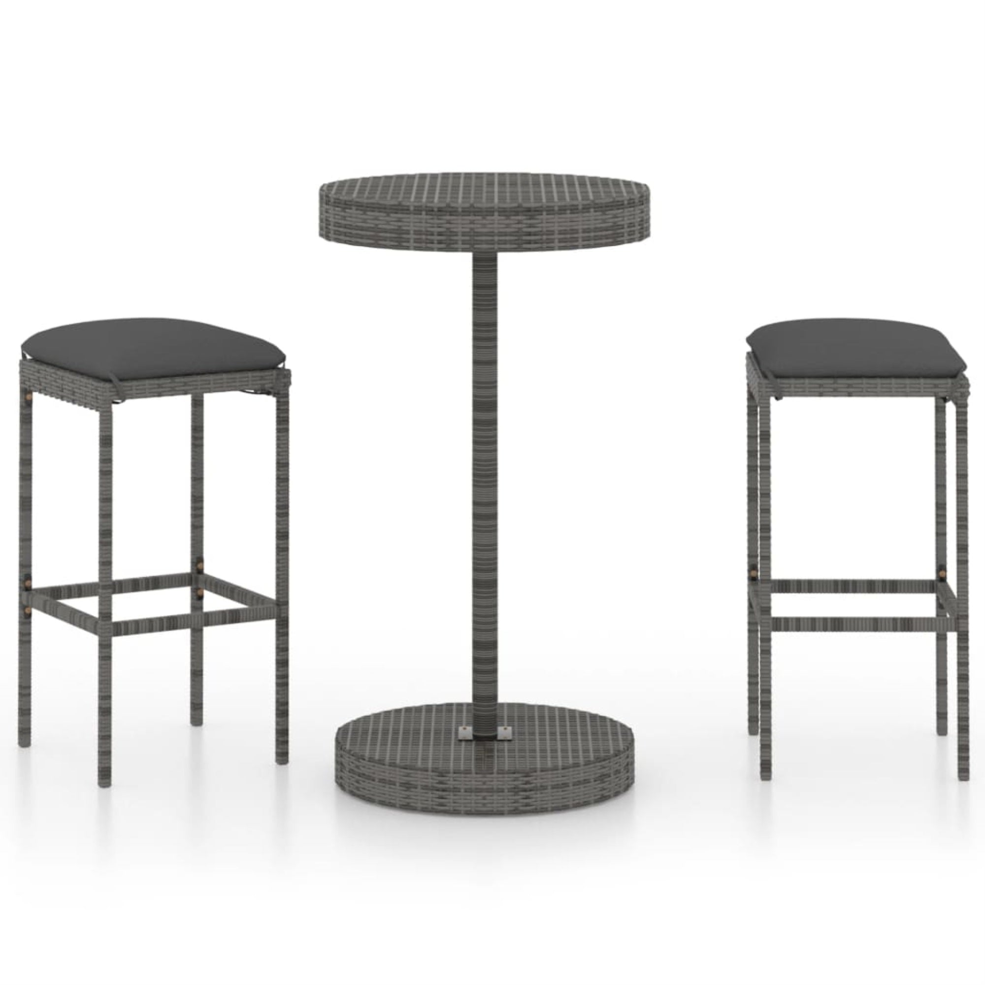 Vidaxl 3 Piece Garden Bar Set With Cushions Poly Rattan Gray