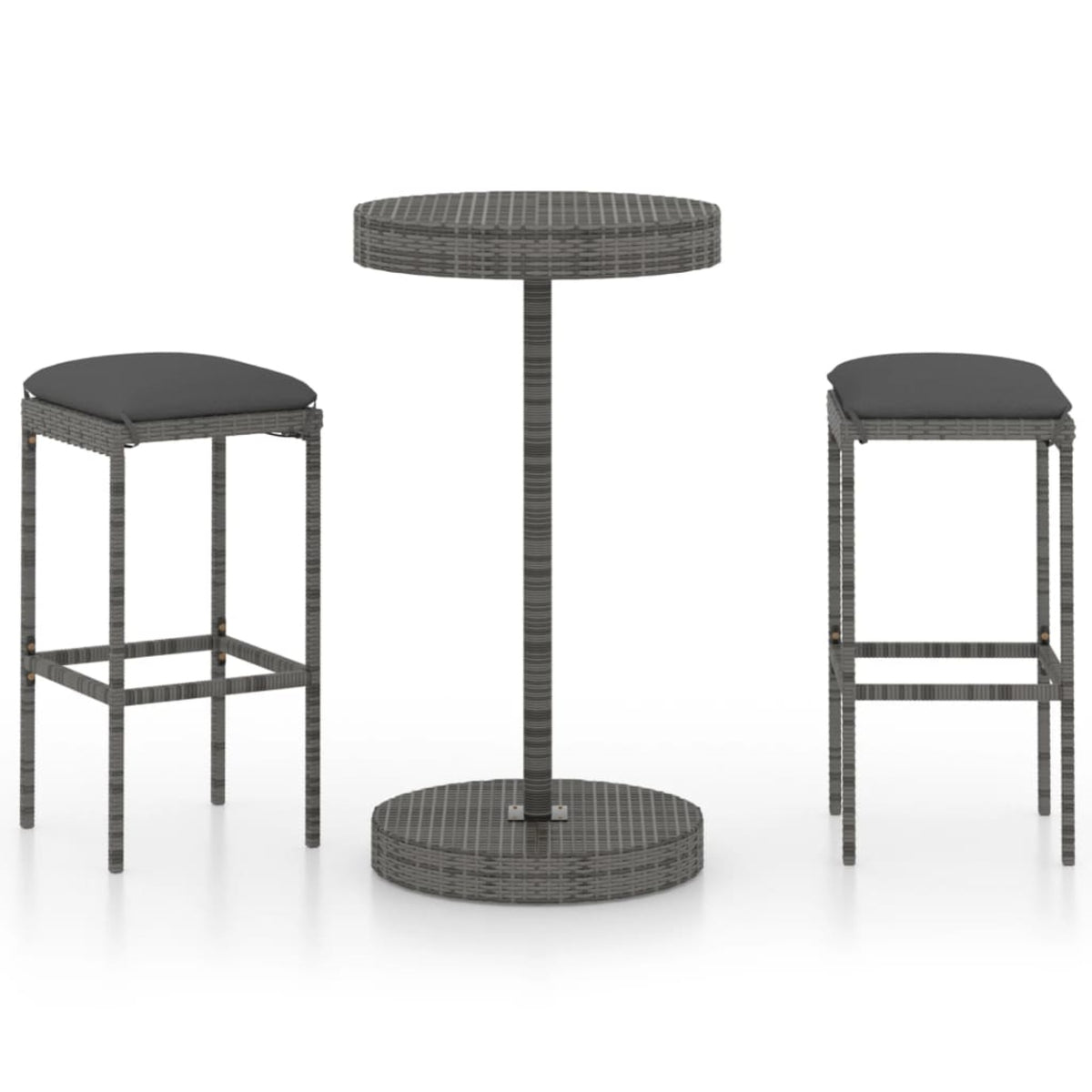 Vidaxl 3 Piece Garden Bar Set With Cushions Poly Rattan Gray