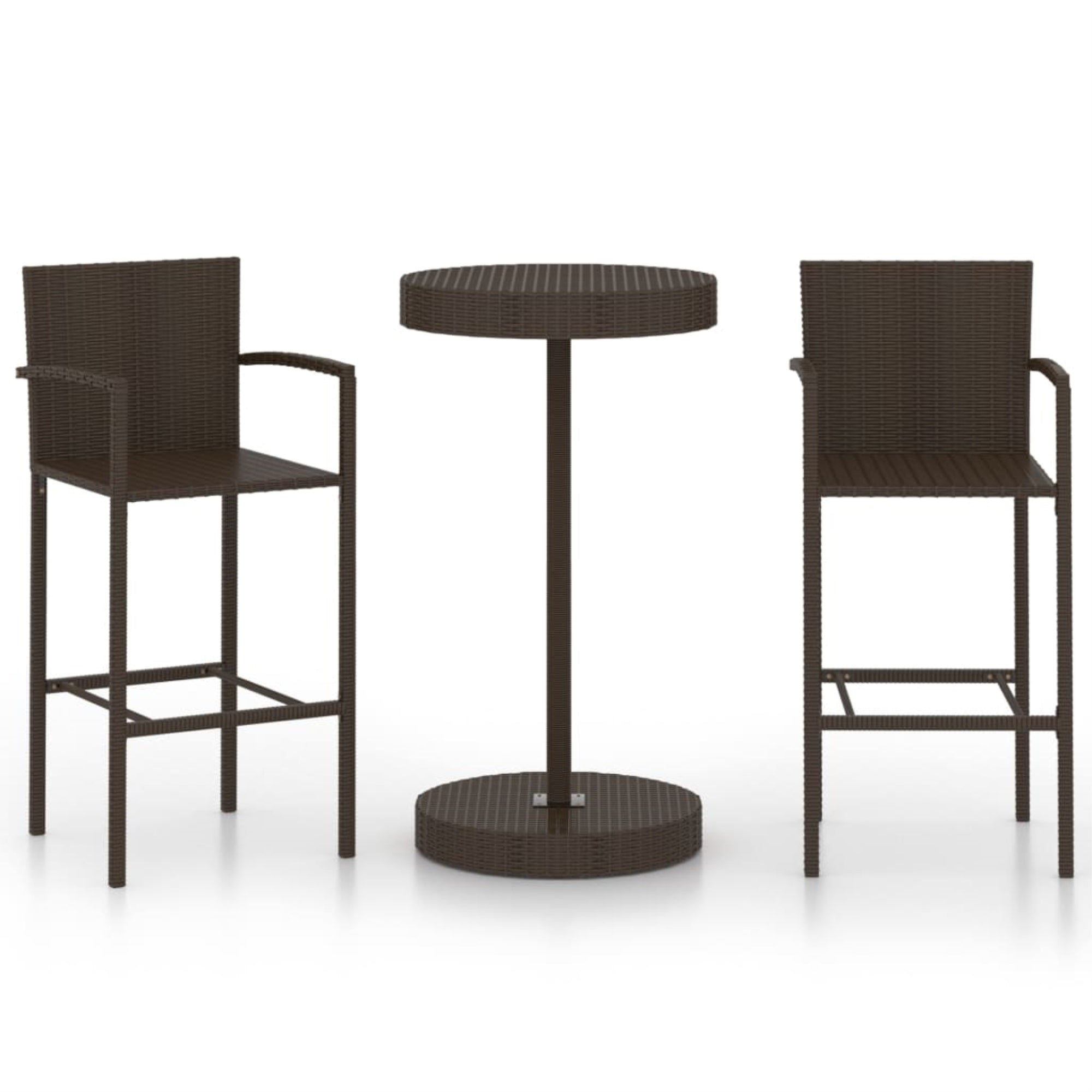 Vidaxl 3 Piece Garden Bar Set Poly Rattan Brown
