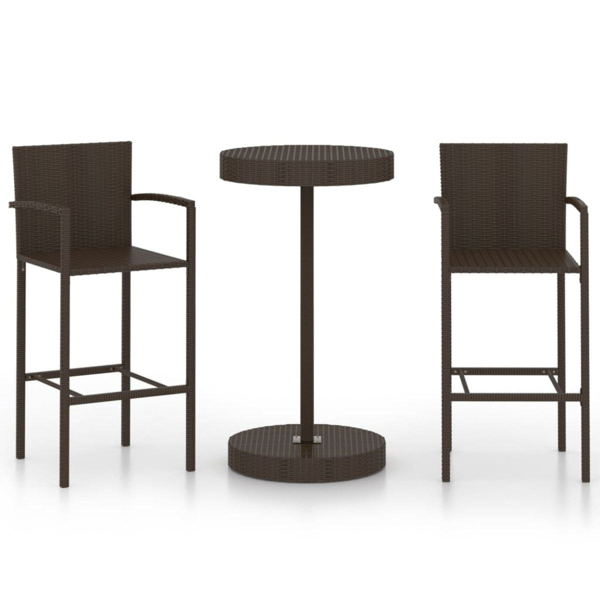 Vidaxl 3 Piece Garden Bar Set Poly Rattan Brown