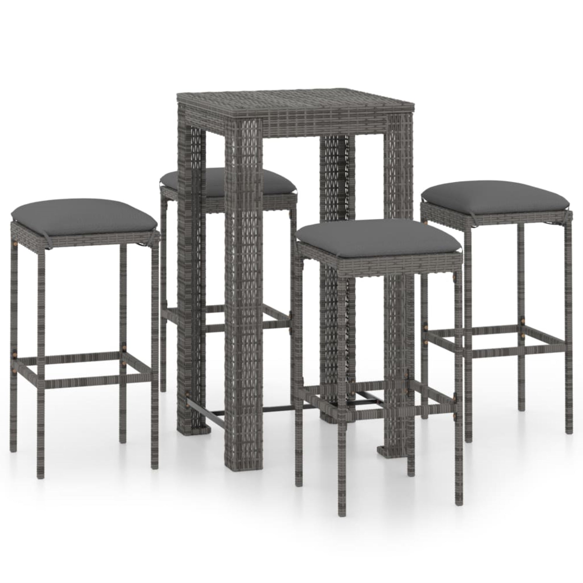 vidaXL 5 Piece Garden Bar Set with Cushions Poly Rattan Gray