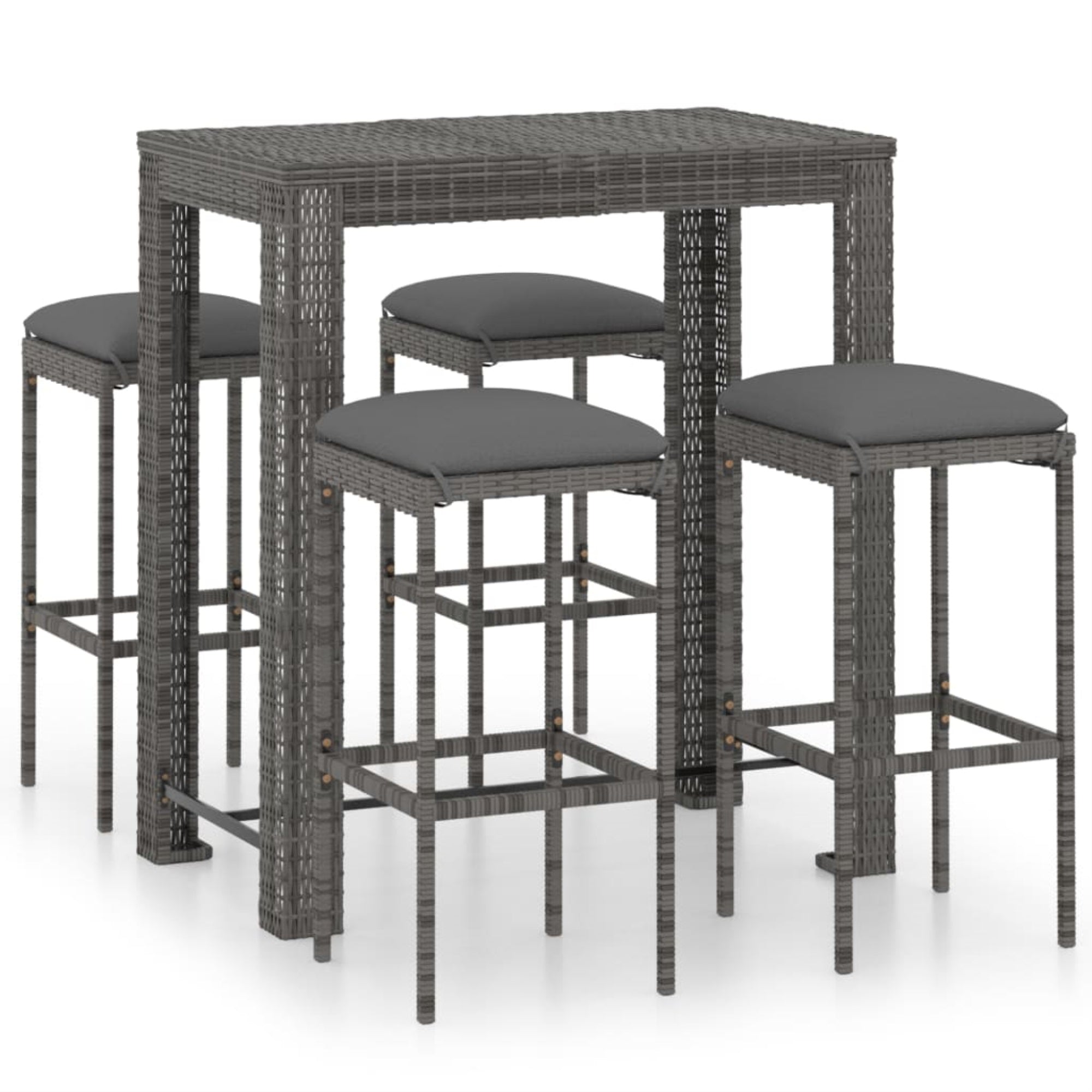vidaXL 5 Piece Garden Bar Set with Cushions Poly Rattan Gray