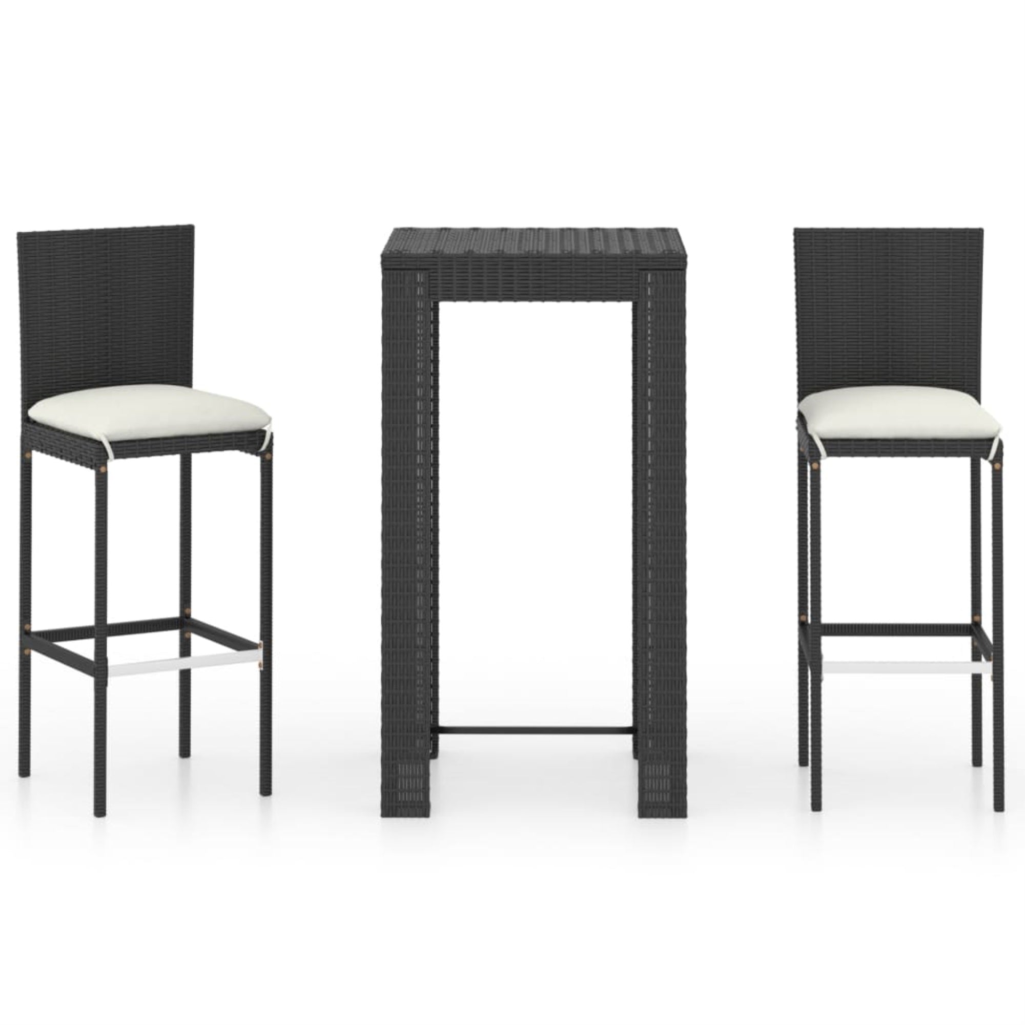 Vidaxl 3 Piece Outdoor Bar Set With Cushions Poly Rattan Black