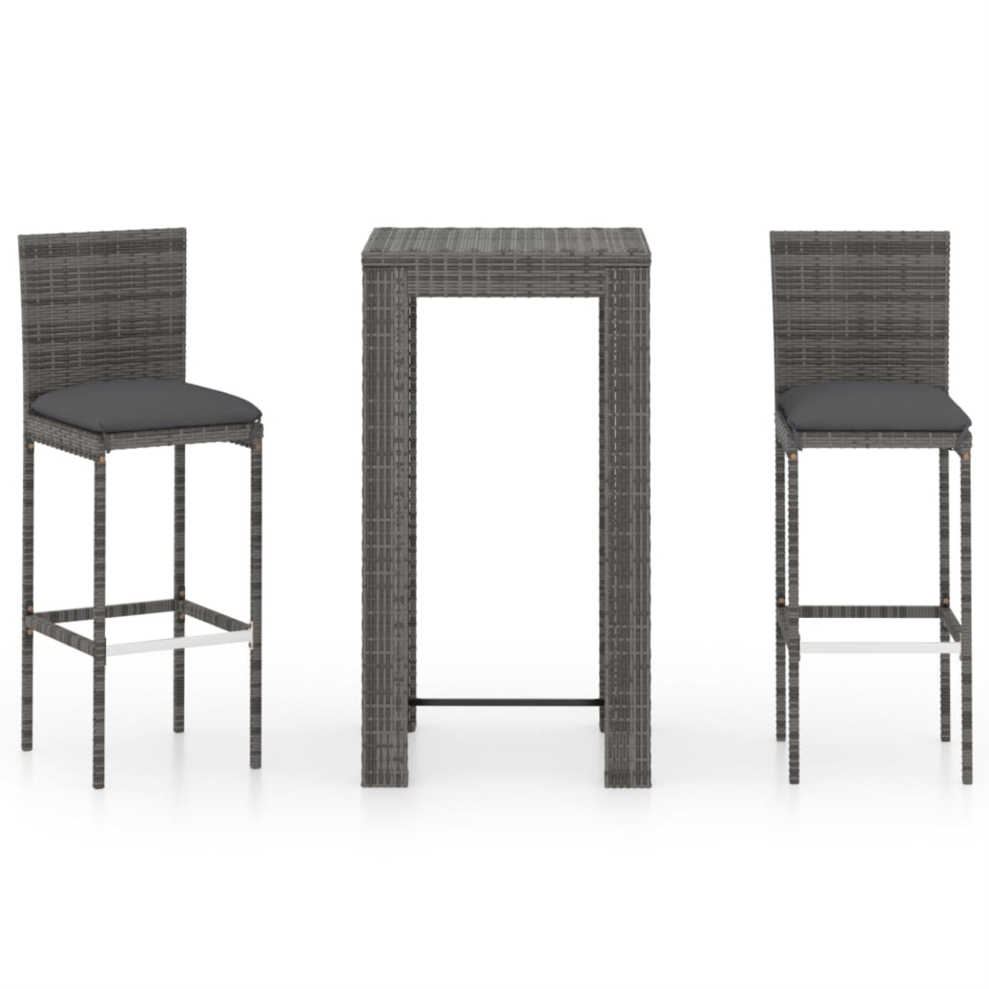 Vidaxl 3 Piece Outdoor Bar Set With Cushions Poly Rattan Gray