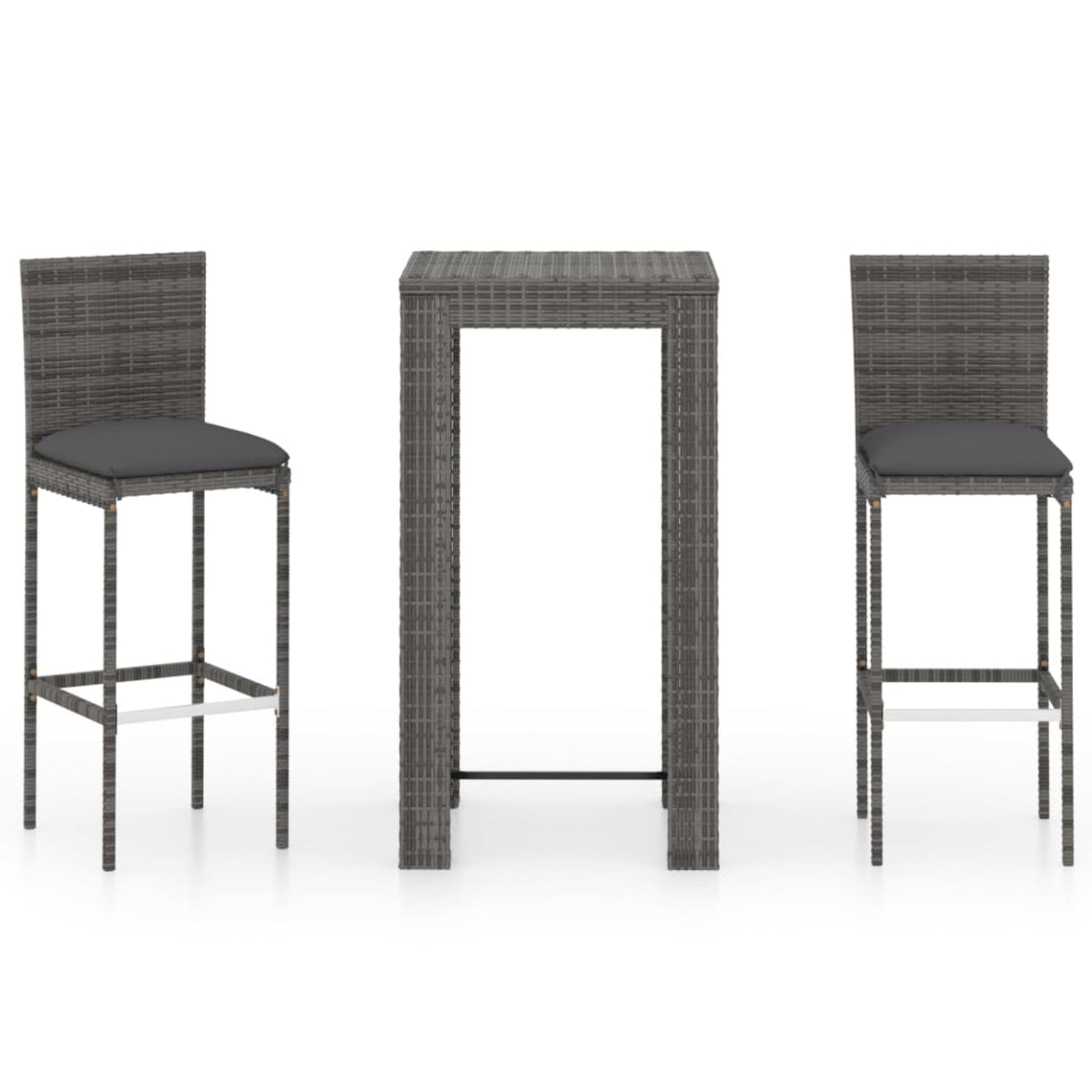 Vidaxl 3 Piece Outdoor Bar Set With Cushions Poly Rattan Gray