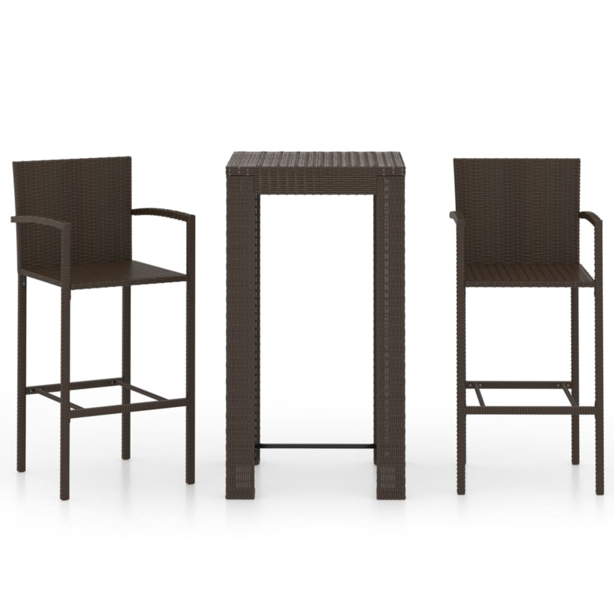 Vidaxl 3 Piece Outdoor Bar Set With Armrest Poly Rattan Brown