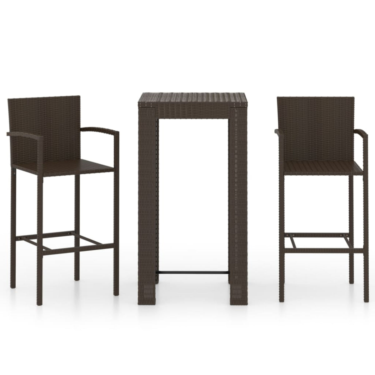 Vidaxl 3 Piece Outdoor Bar Set With Armrest Poly Rattan Brown