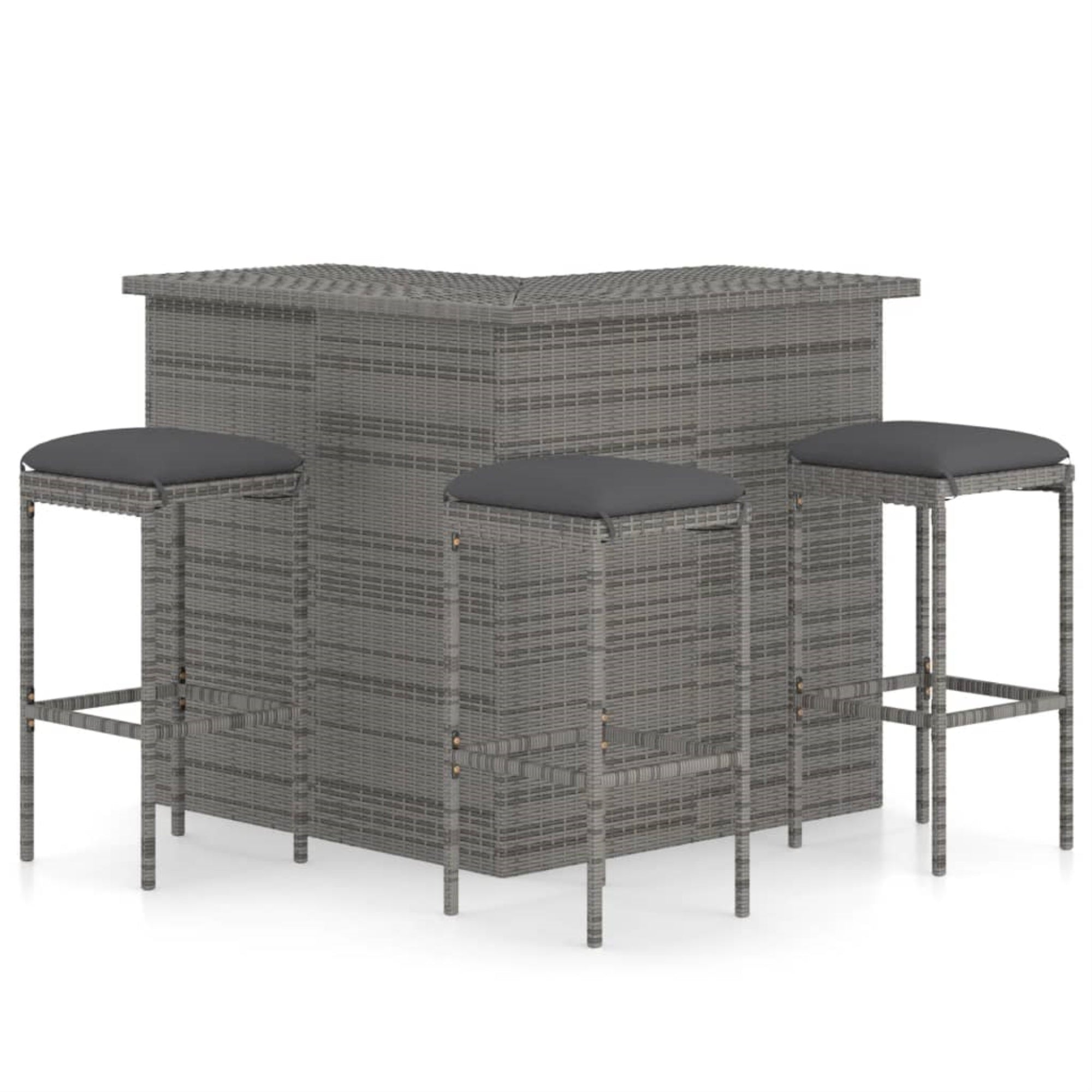 Vidaxl 4 Piece Garden Bar Set With Cushions Poly Rattan Gray