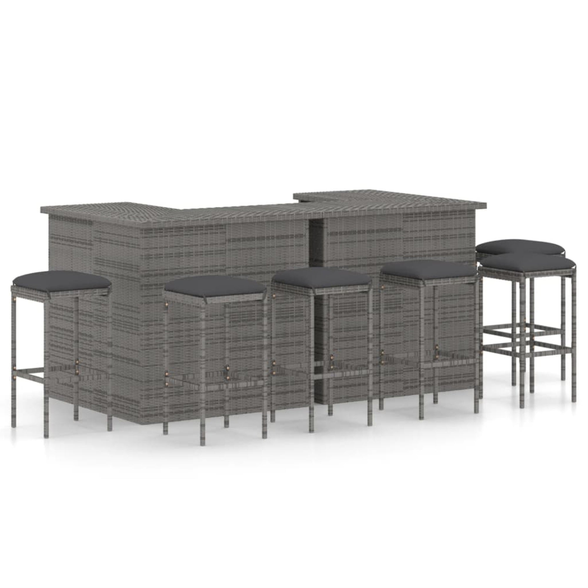 Vidaxl 8 Piece Garden Bar Set With Cushions Poly Rattan Gray