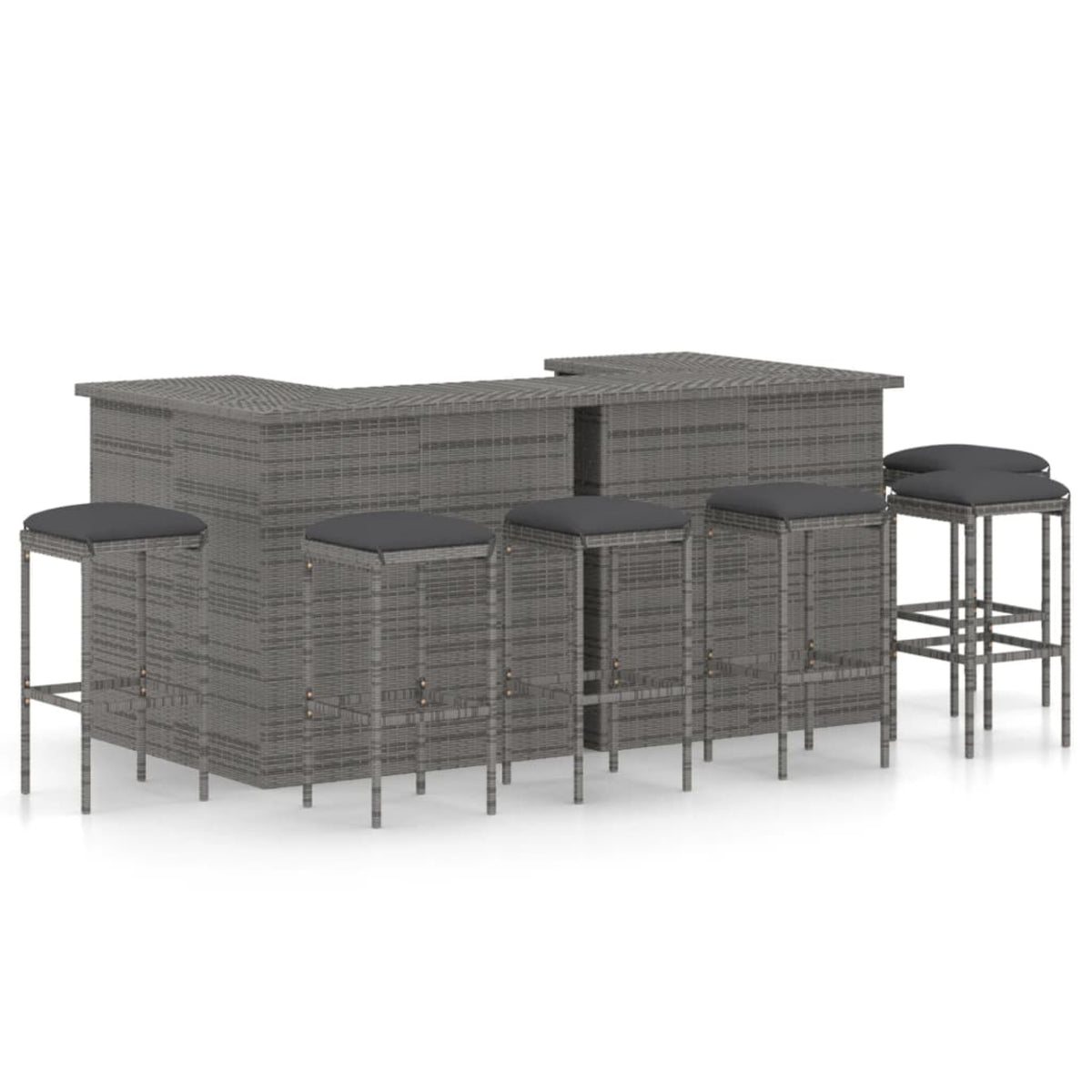 Vidaxl 8 Piece Garden Bar Set With Cushions Poly Rattan Gray