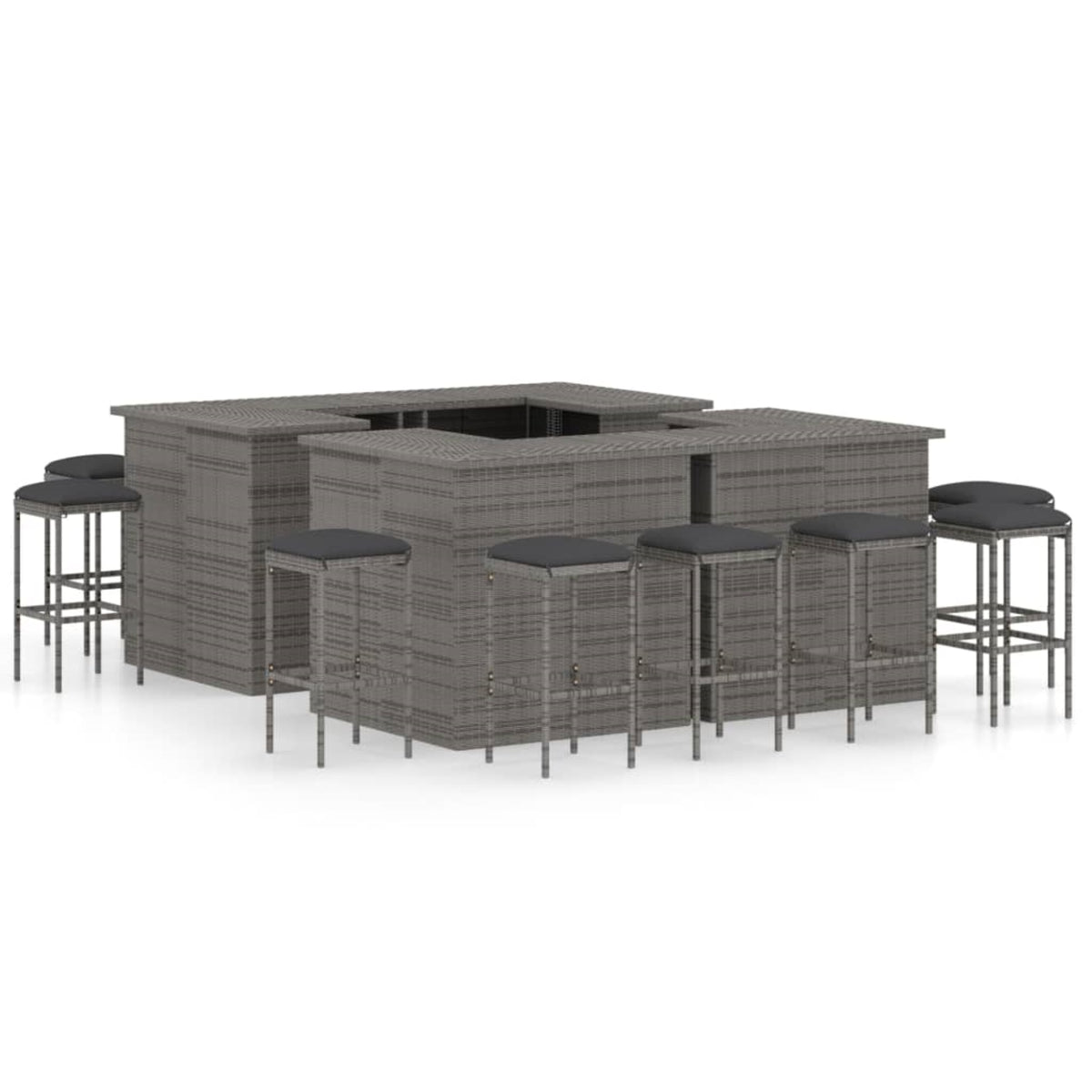 Vidaxl 16 Piece Garden Bar Set With Cushions Poly Rattan Gray