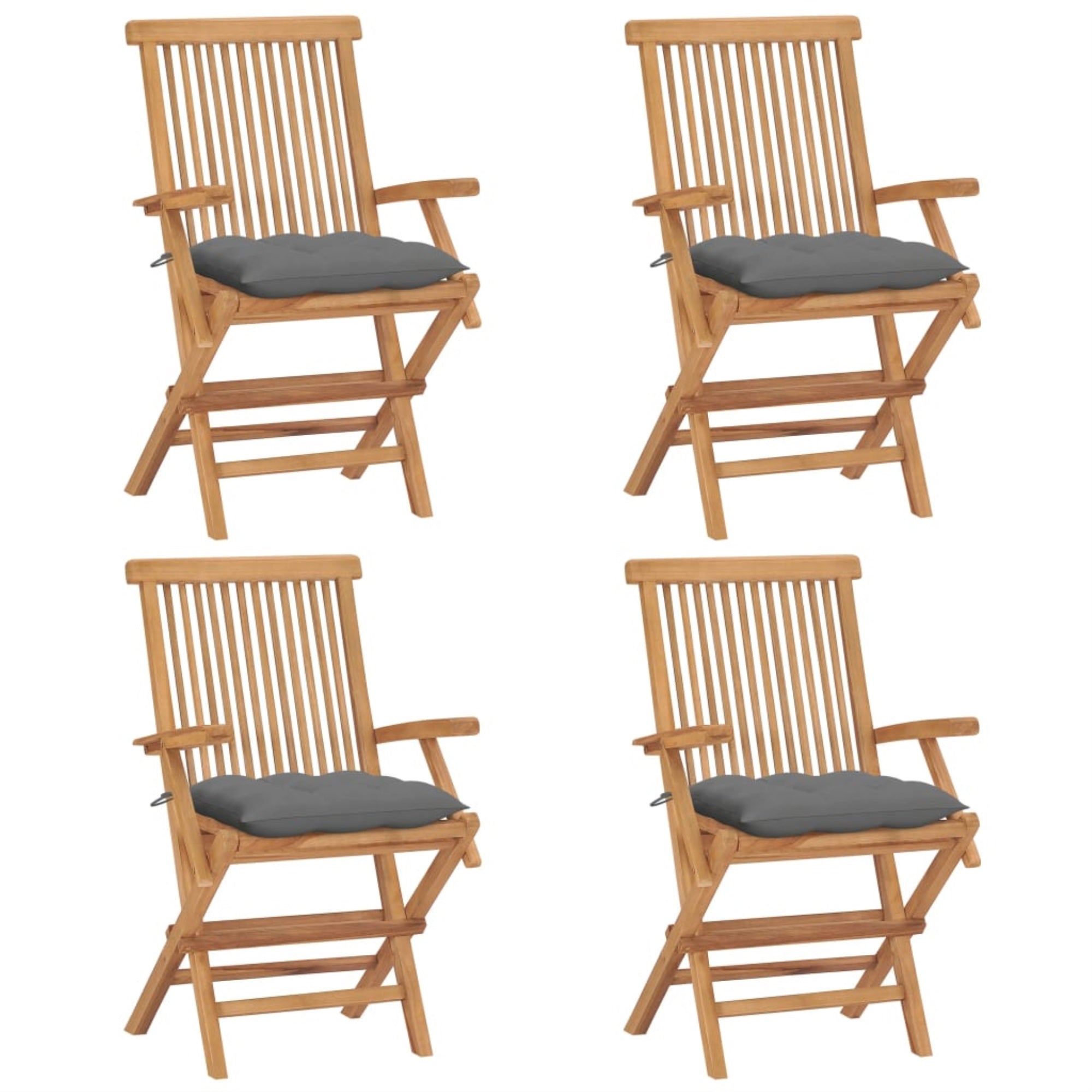 Vidaxl Garden Chairs With Gray Cushions 4 Pcs Solid Teak Wood